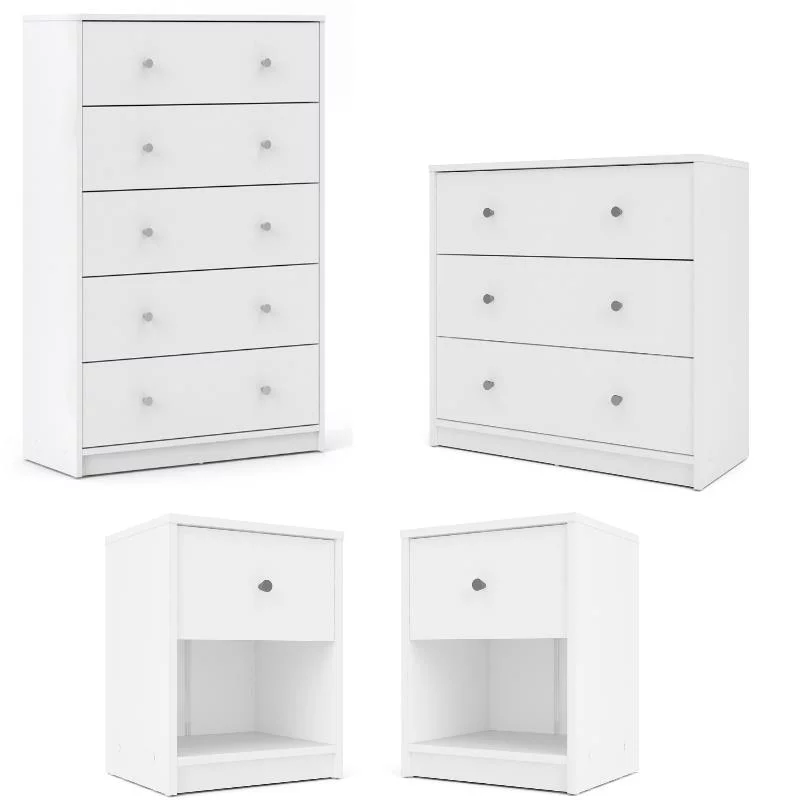 Home Square 4 Piece Bedroom Set with Dresser Chest and Two Nightstands in White