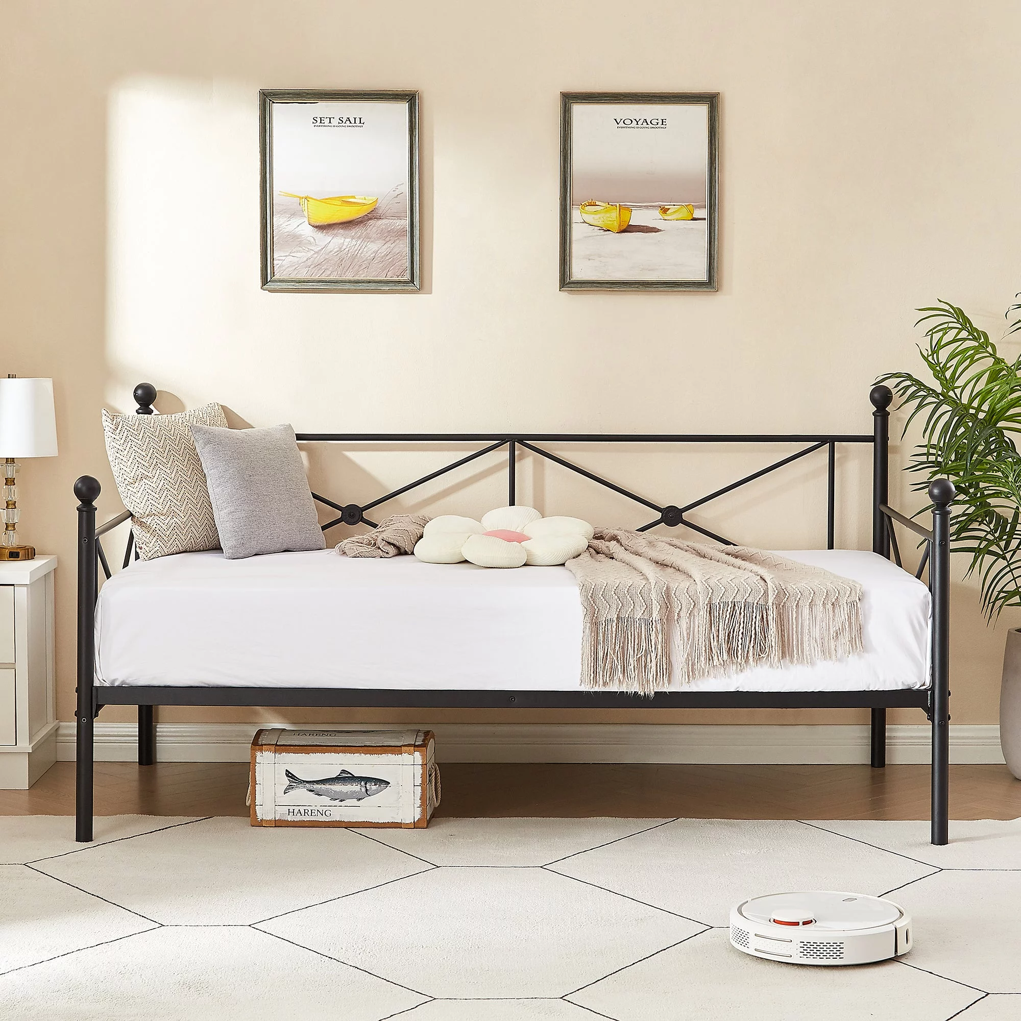 VECELO Metal Platform Daybed Frame, Bed Sofa for Living Room, Twin Size, Black