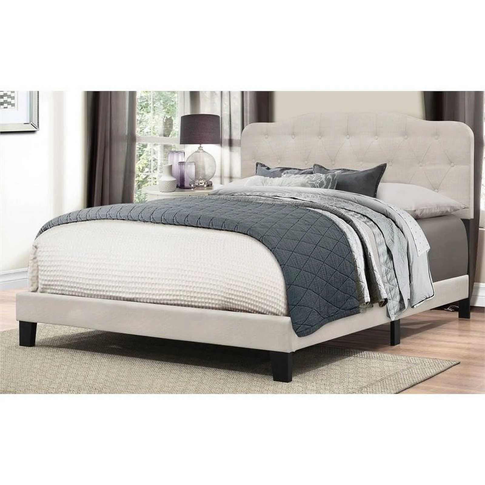 Kingfisher Lane Modern Wood/Fabric Upholstered Queen Panel Bed in Fog Beige