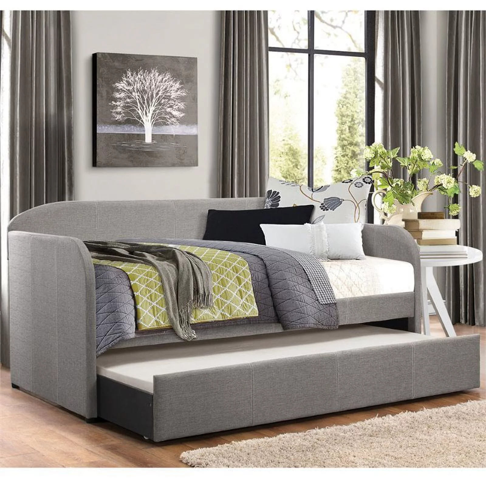 Pemberly Row Modern Upholstered Daybed with Trundle in Gray