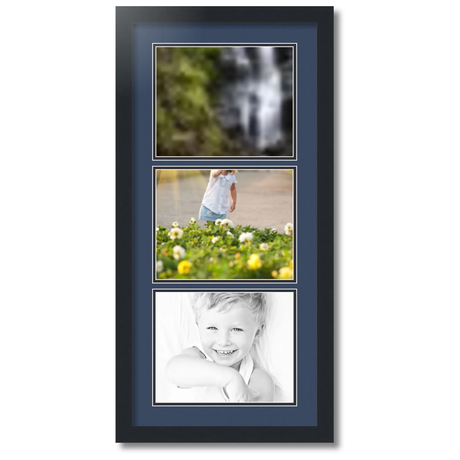 ArtToFrames Collage Photo Picture Frame with 3 - 8x10 Openings, Framed in Black with Midnight Blue and Black Mats (CDM-3926-901)