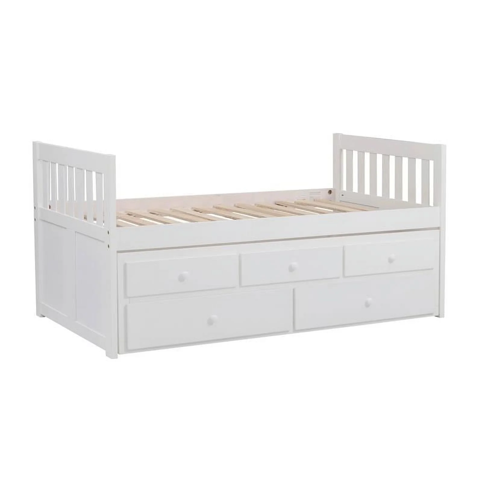 Pemberly Row Wood Twin over Twin Trundle Bed with 2-Storage Drawers in White