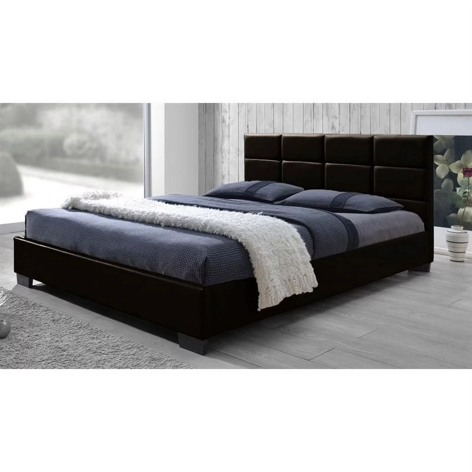 Allora Leather Upholstered Queen Platform Bed in Brown