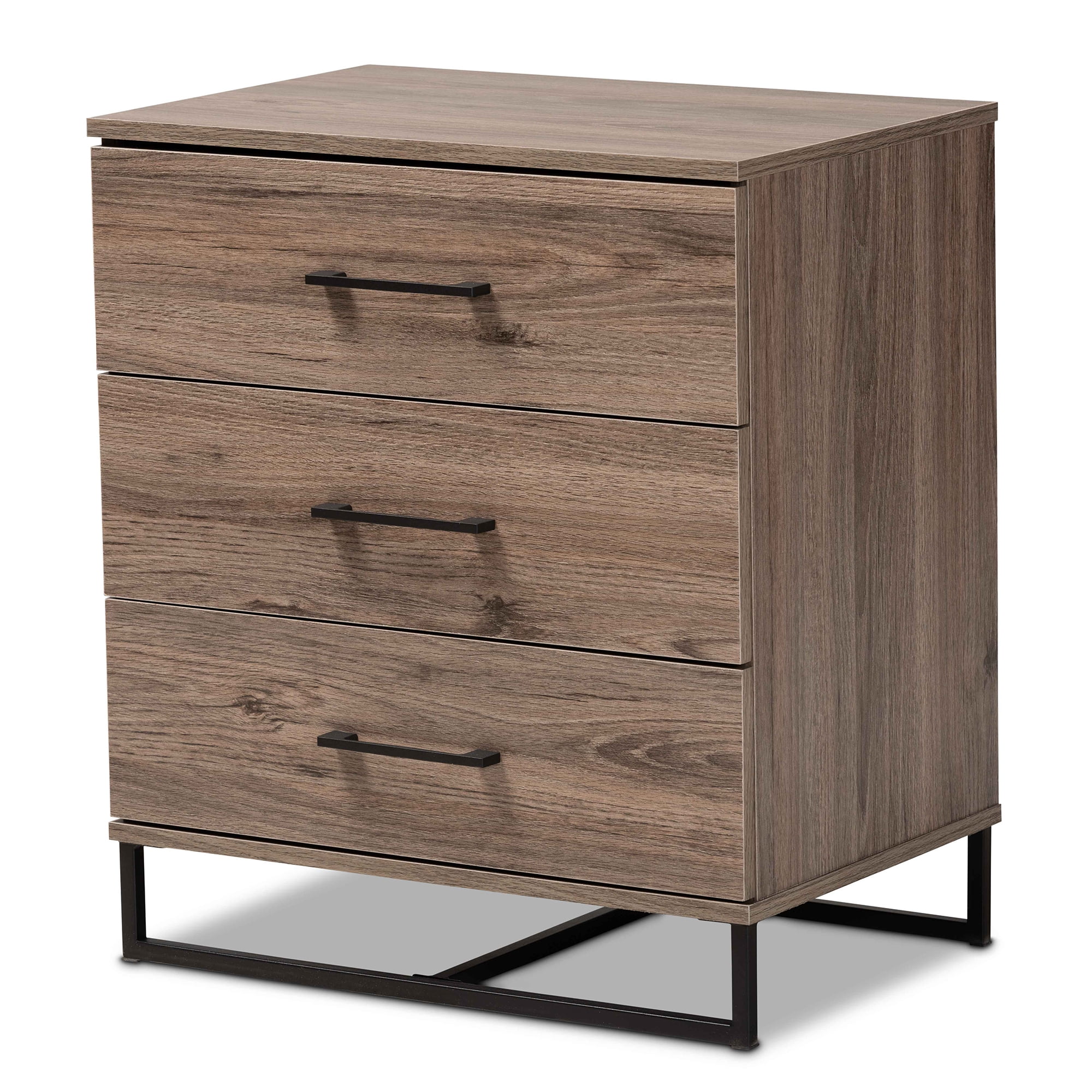 Baxton Studio 3.59 Gallons Daxton Modern Wood, Foam and Metal Drawer Chests, Rustic Oak and Black