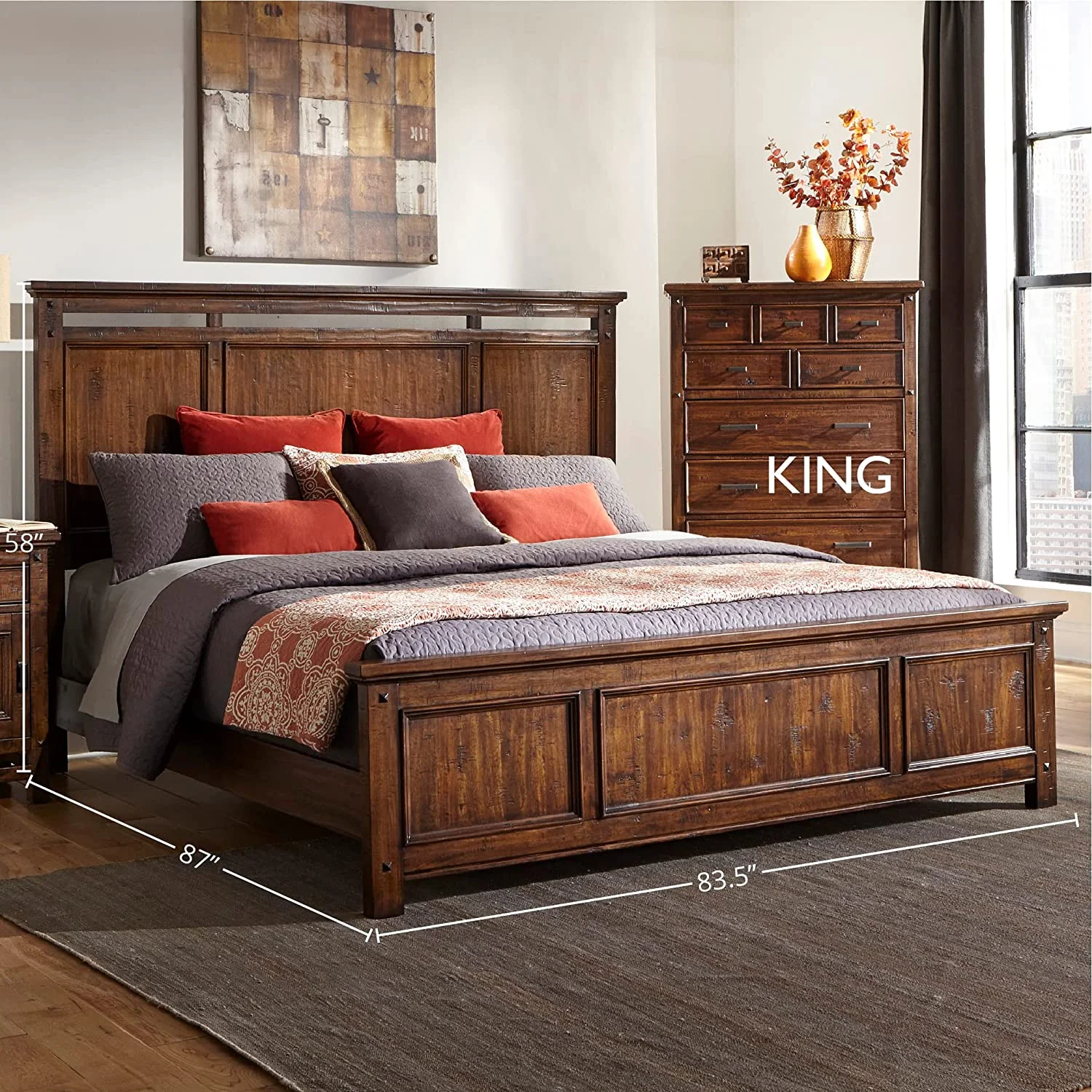 Wolf Creek Panel Bed with Headboard and Footboard Rustic Vintage Acacia King Platform Brown