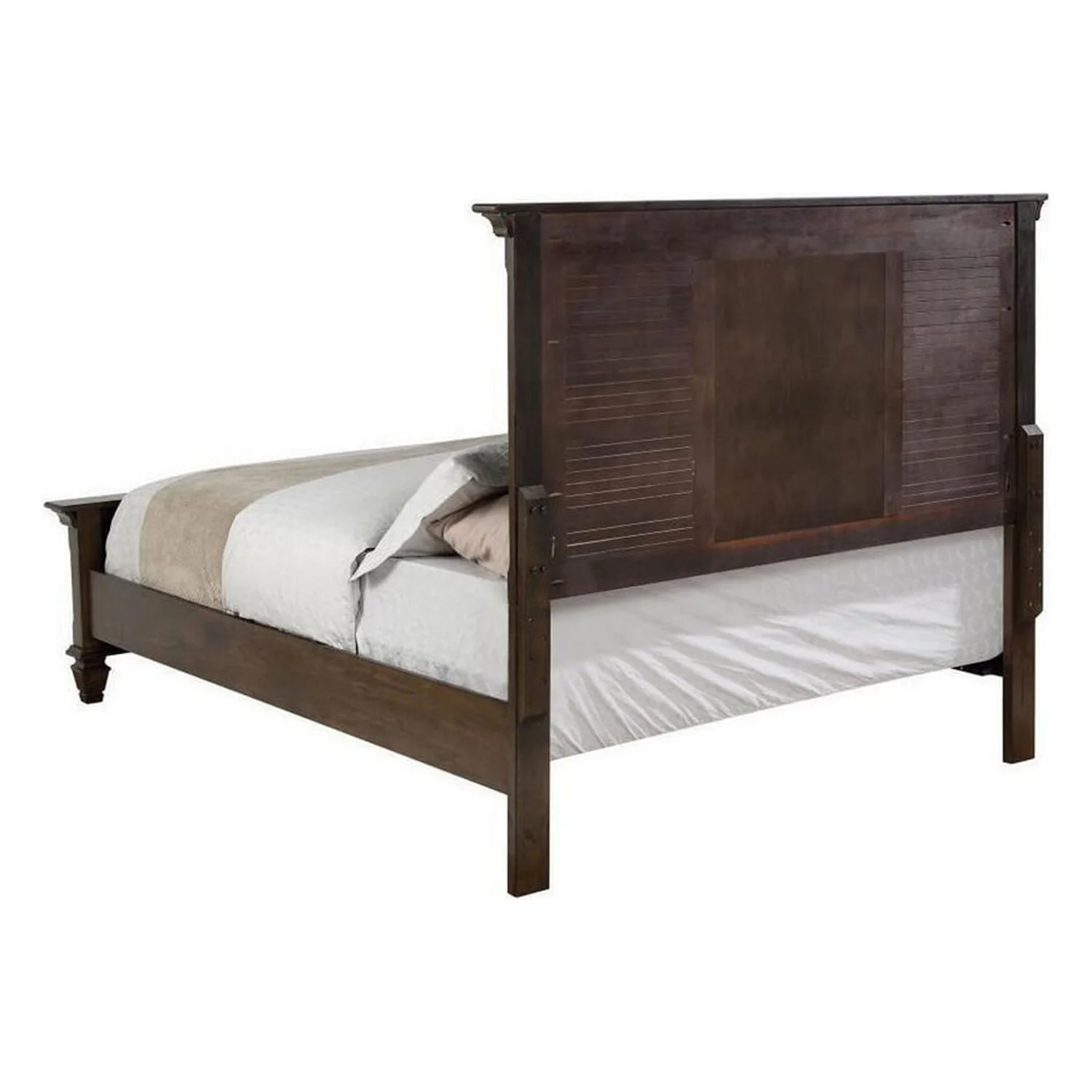 BenJara Eli King Panel Bed, Shutter Headboard, Molded Trim, Burnished Oak Brown