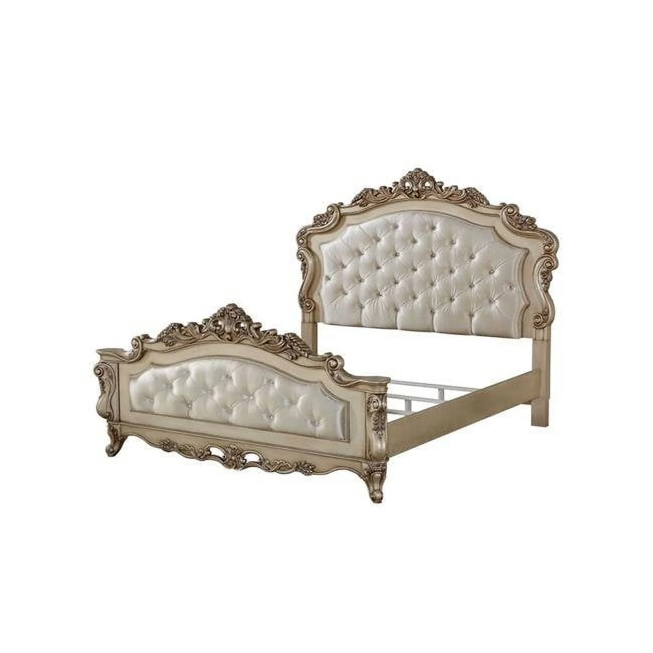 HomeRoots 70 x 91 x 69 in. Fabric Antique White Wood Upholstered Headboard & Footboard Queen Bed