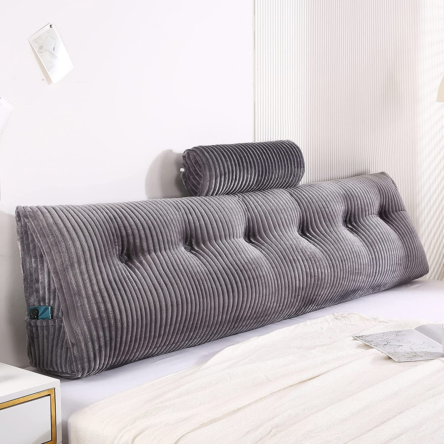 Wedge Headboard Pillows + Head Roll Pillow Bed Wedge Pillow for Headboard Large Bolster for Bed Rest Reading Pillows Backrest Pillows for Sitting in Bed