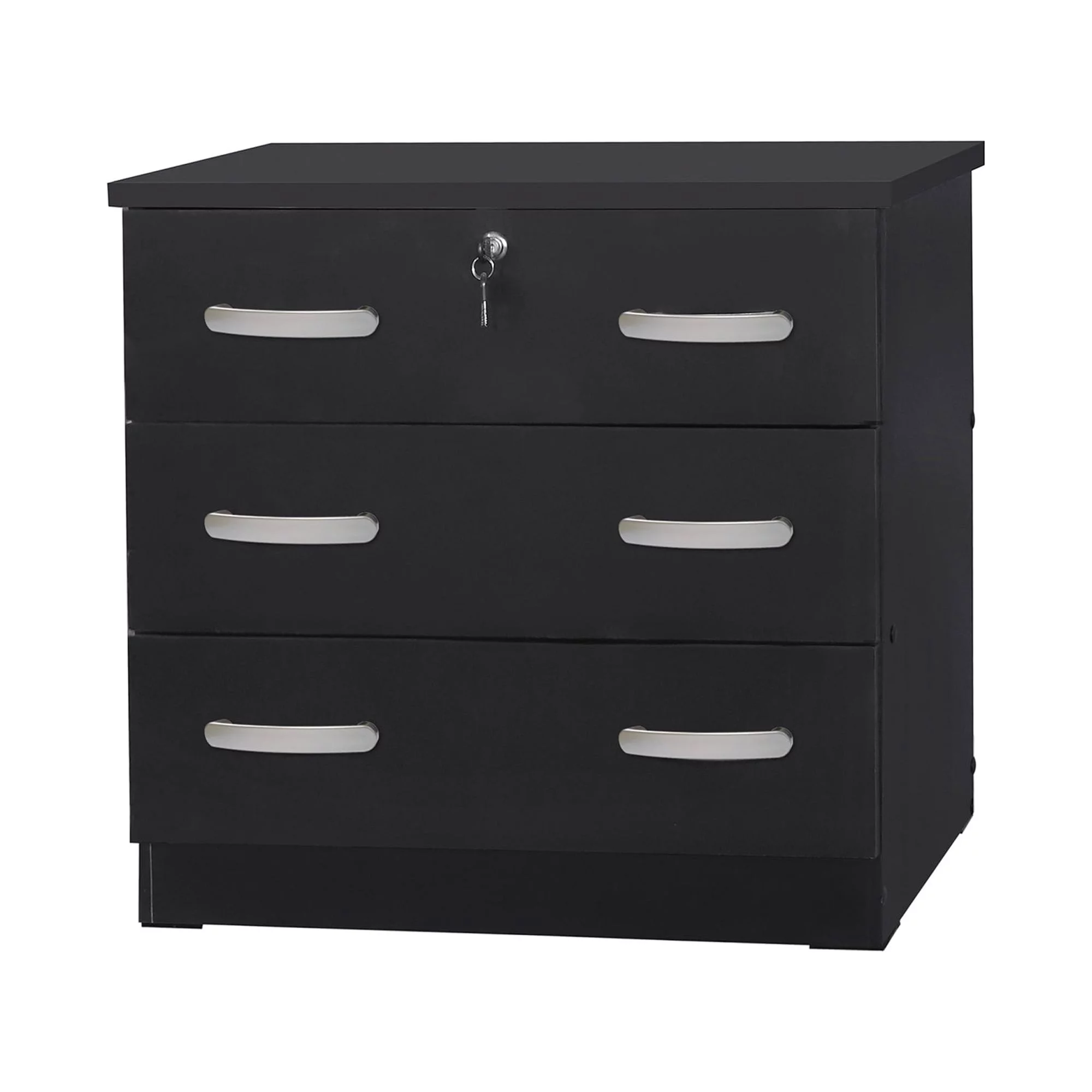 Better Home Products Cindy Wooden 3 Drawer Chest Bedroom Dresser in Black