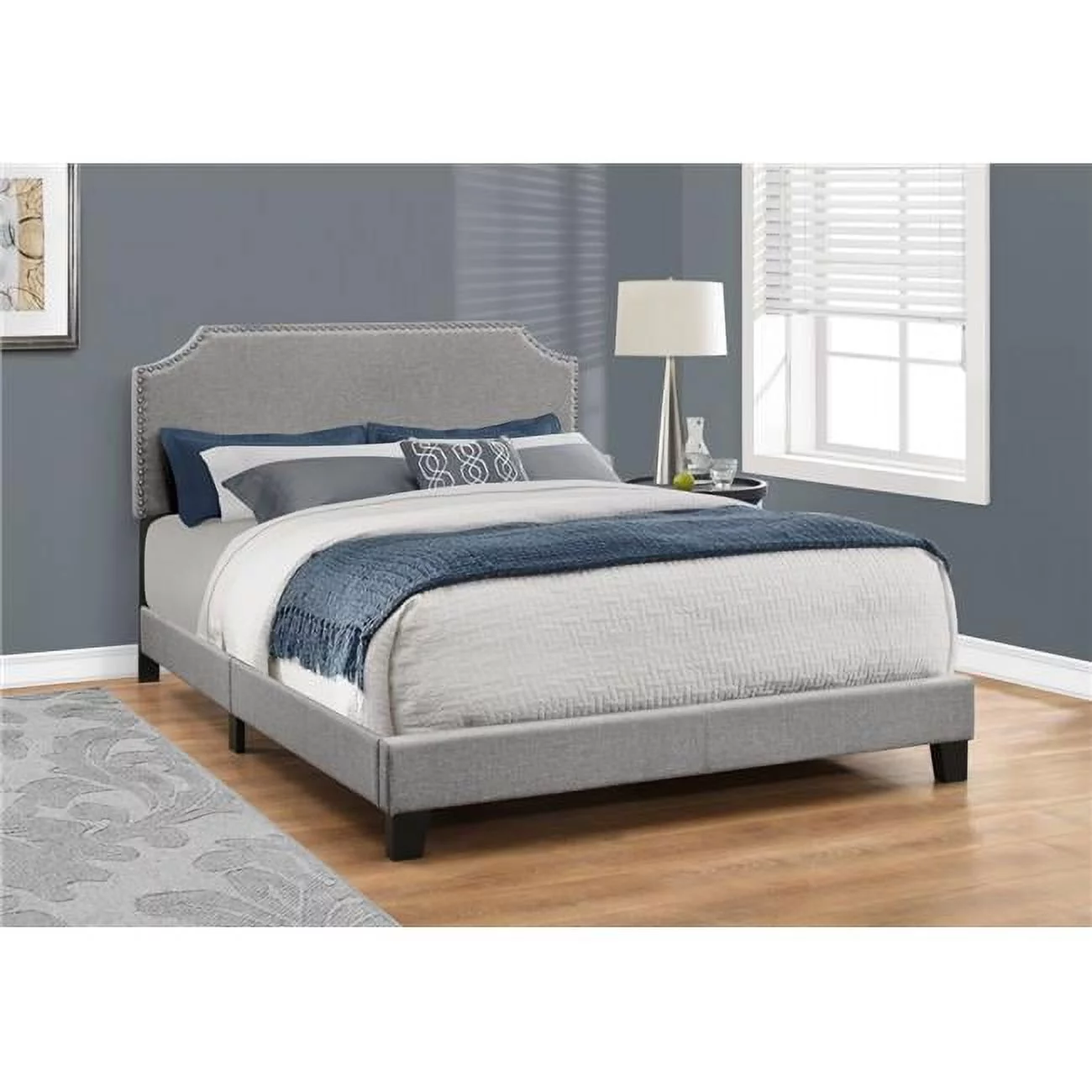 45.5 in. Solid Wood, Linen, MDF & Foam Queen Size Bed with a Chrome Trim