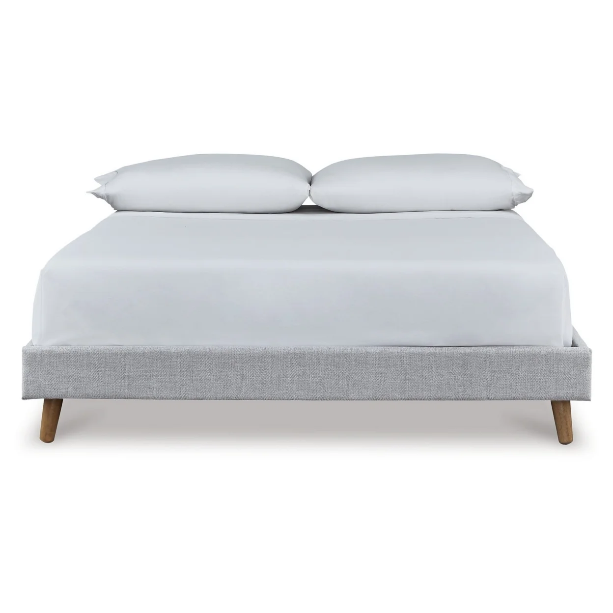 Full Size Platform Bed Gray Woven Polyester Upholstery Low Profile Base- Saltoro Sherpi