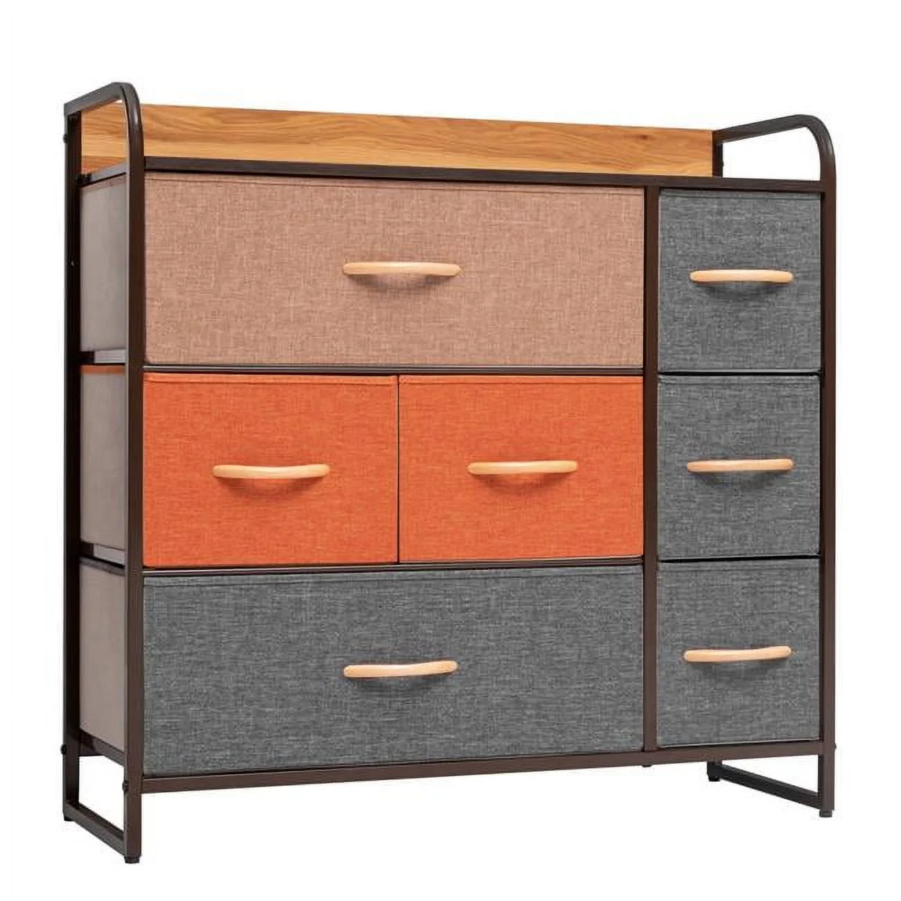 HomeRoots 484687 32 in. Grey Steel & Fabric Seven Drawer Dresser