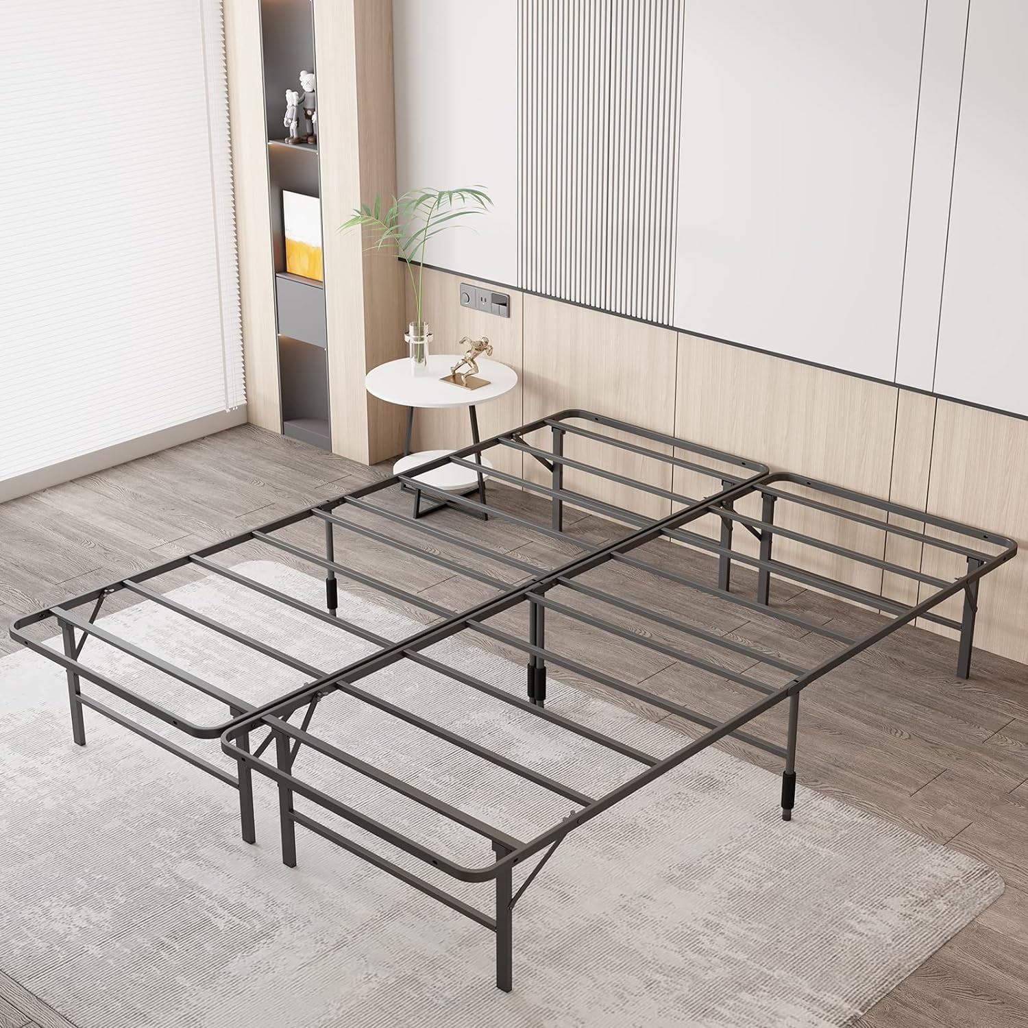 YGDU Metal Bed Frame Foldable Metal Platform Mattress Foundation with Support Up to 800lbs Steel Slats Support Noise Free Heavy Duty Bed Frame Easy Assembly, Queen