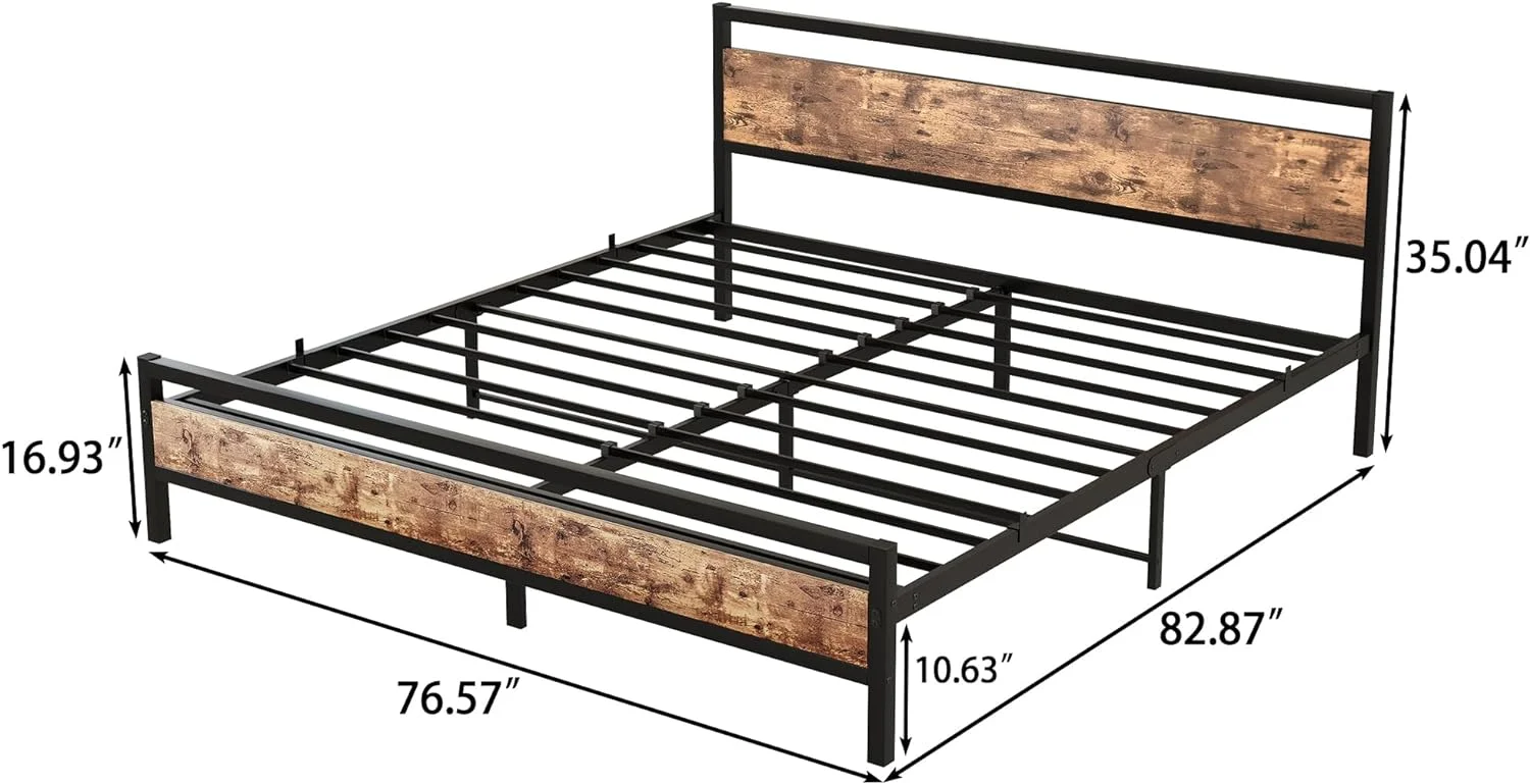 JIAH Metal Twin Size Bed Frame with Wood Headboard,Platform Bed Frame Twin,Bed Base Steel Slats,No Box Spring Needed,Black and Rustic Brown