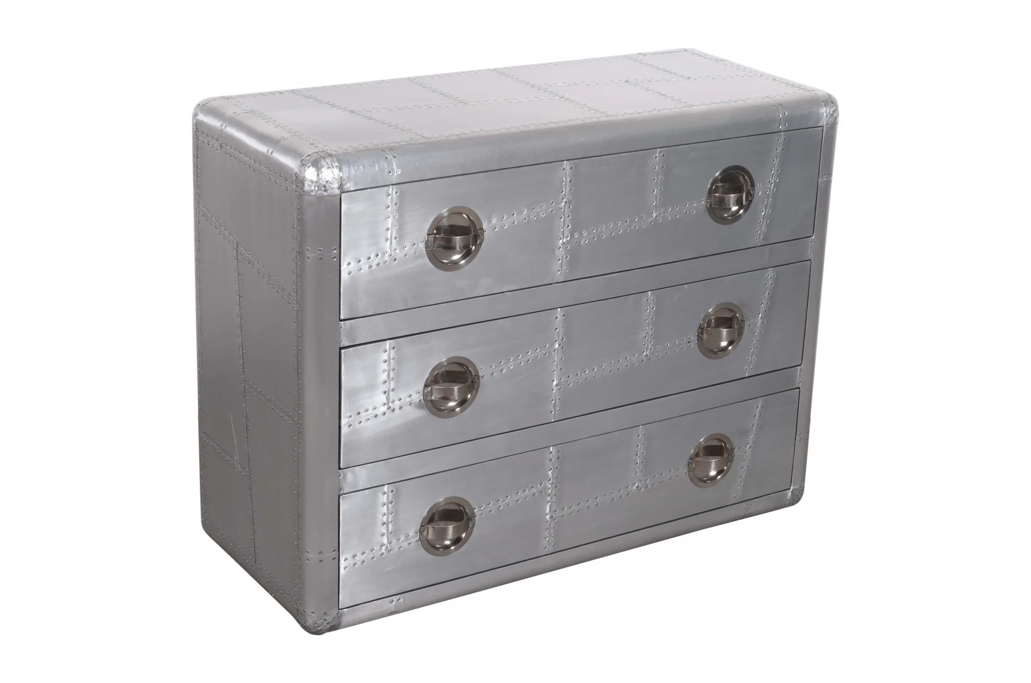 HomeRoots 489224 42 in. Aluminum Three Drawer Standard Dresser, Silver