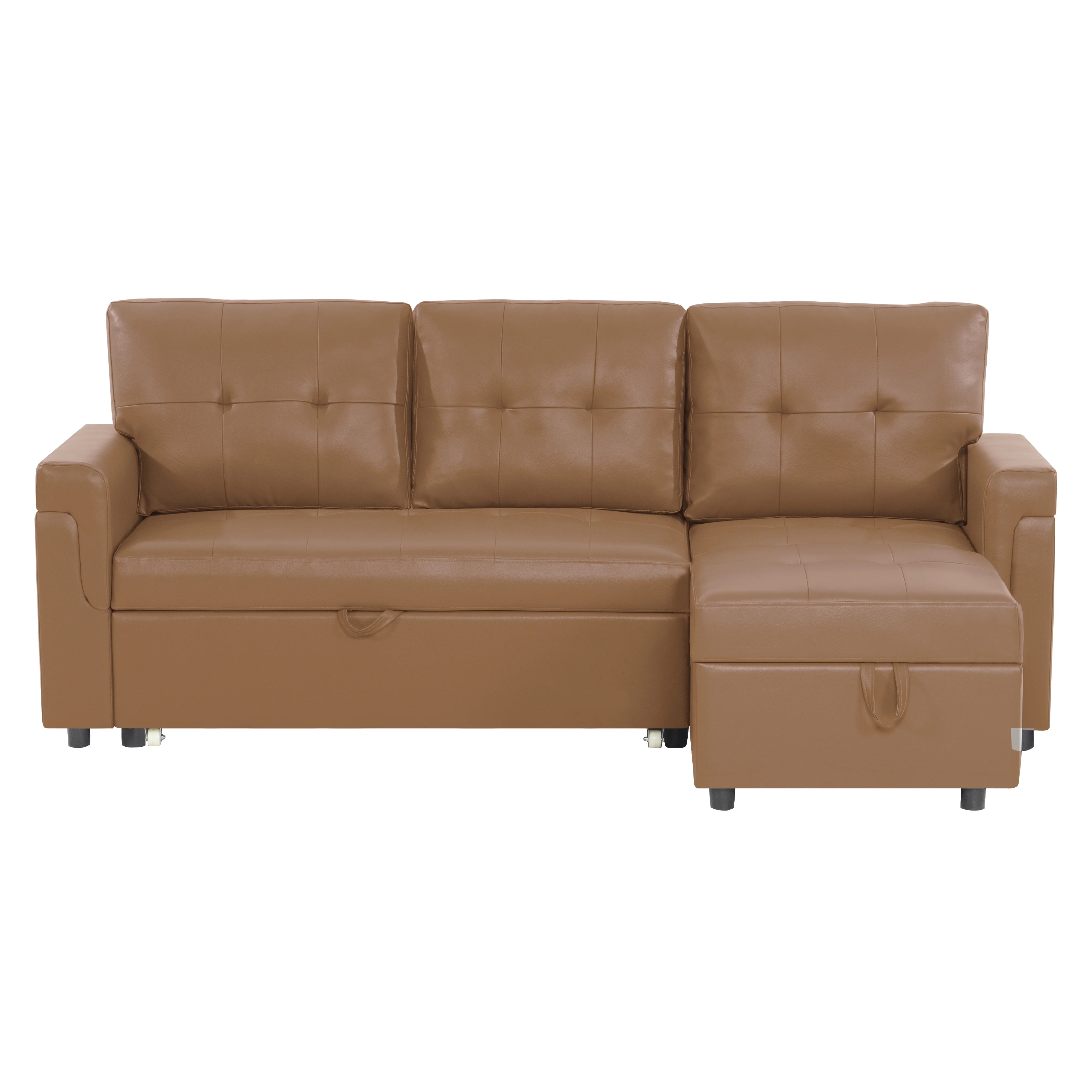 Naomi Home Perry Modern Sectional Sofa with Storage Chaise-Color:Caramel,Fabric:Air Leather