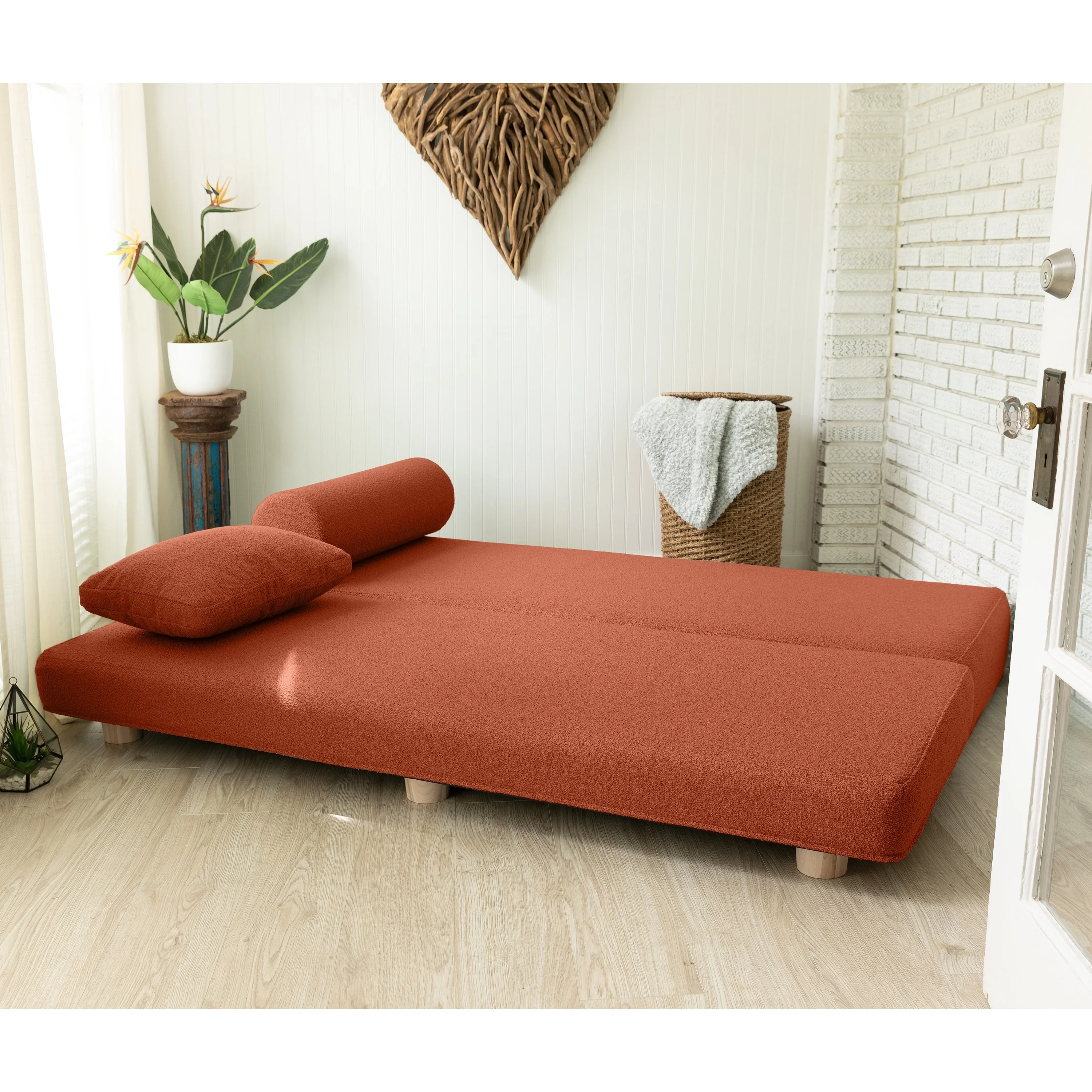 Jaxx  Avida Daybed - Fold Out Queen Sleeper - Premium Boucle: Sleek and Modern Lounge for Relaxing and Overnight Guests Terra Cotta