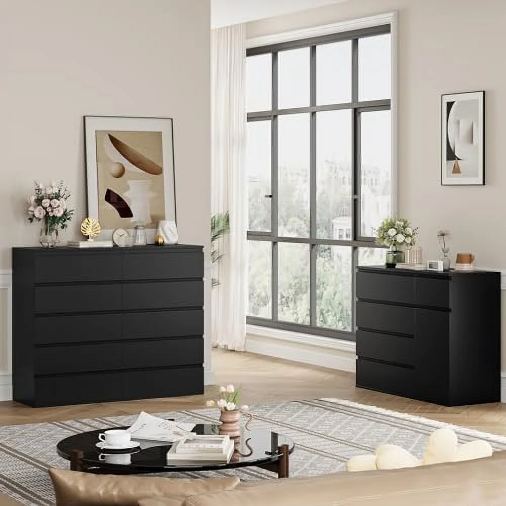 5-Drawer Black Dresser - Large Space Chest of Drawers 39.4H x 23.6L x 15.7W Inch Cabinet for