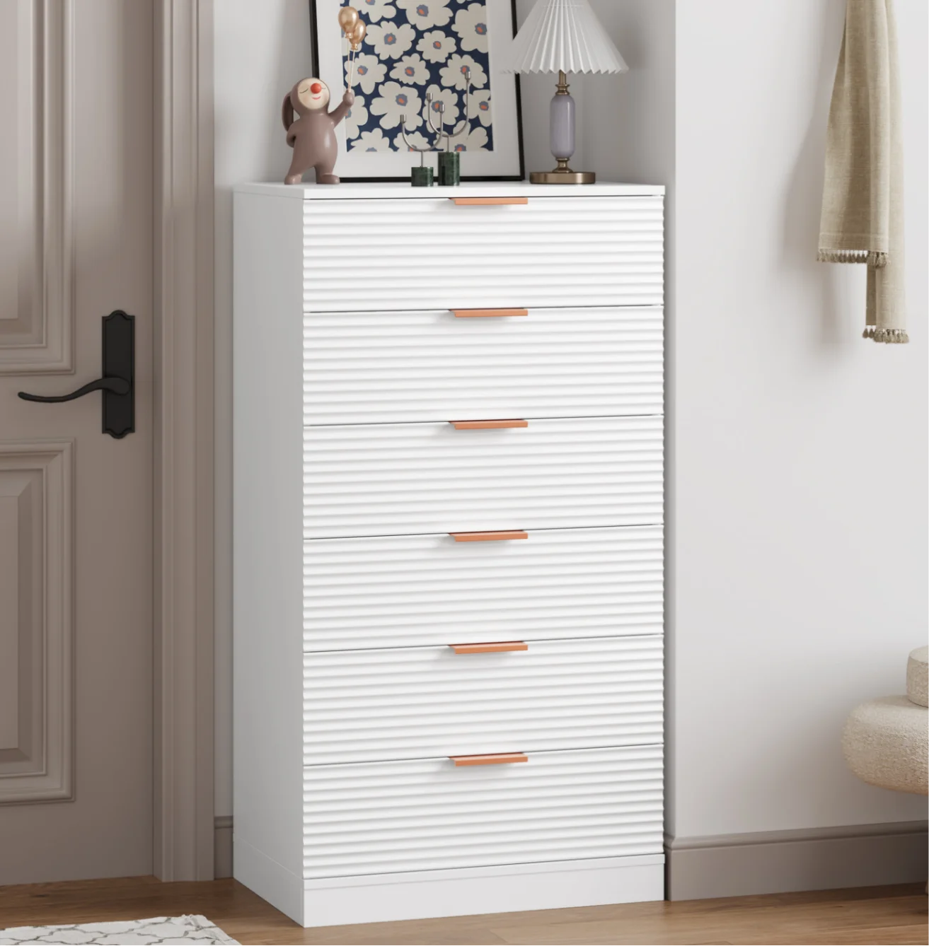 Homfa 6 Drawer Dresser for Bedroom, 45.7''H Modern White Dresser Storage Cabinet Wood Organizer for Hallway Living Room