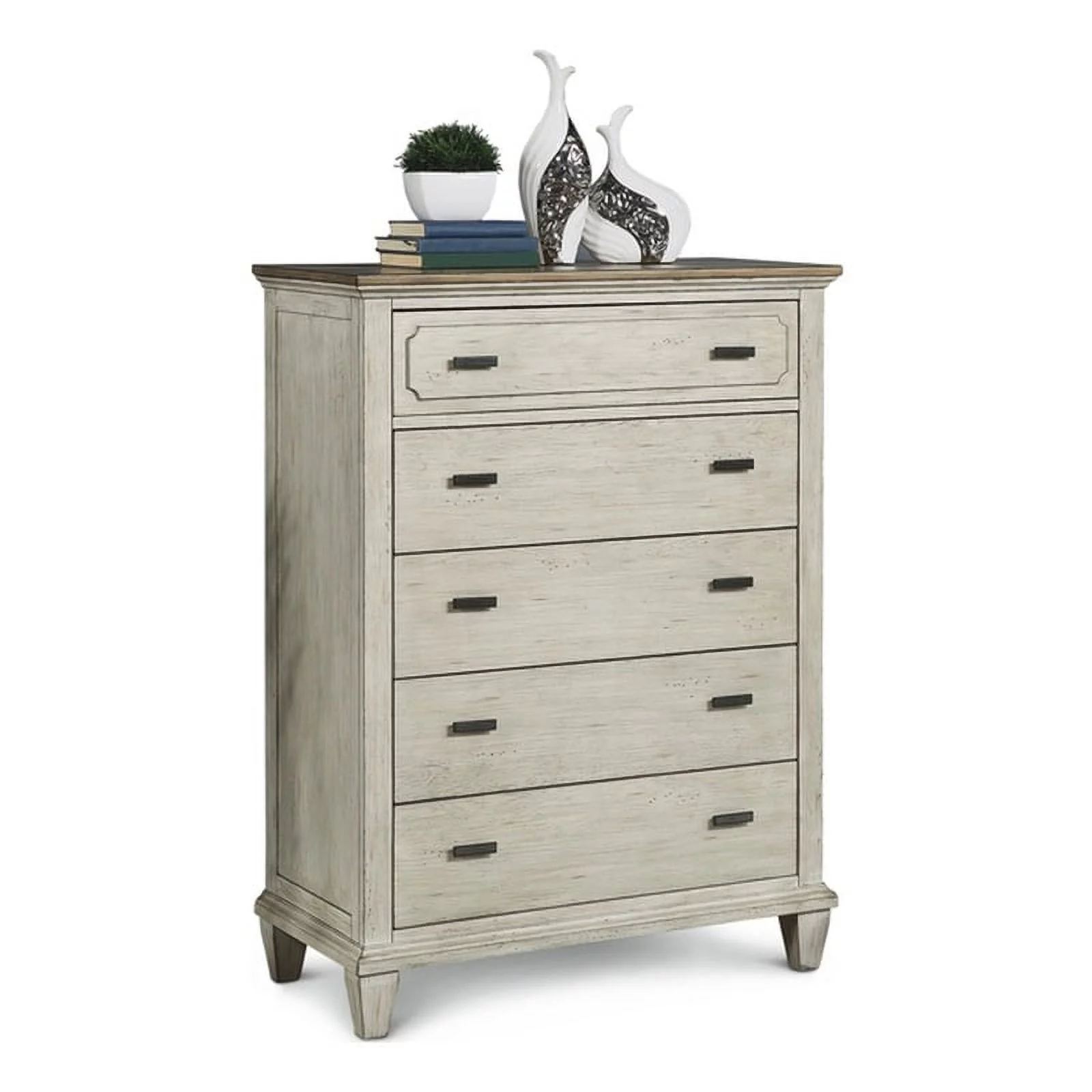 Home Square 4-Piece Set with Drawer Chest & Dresser & 2 Nightstands in Gray