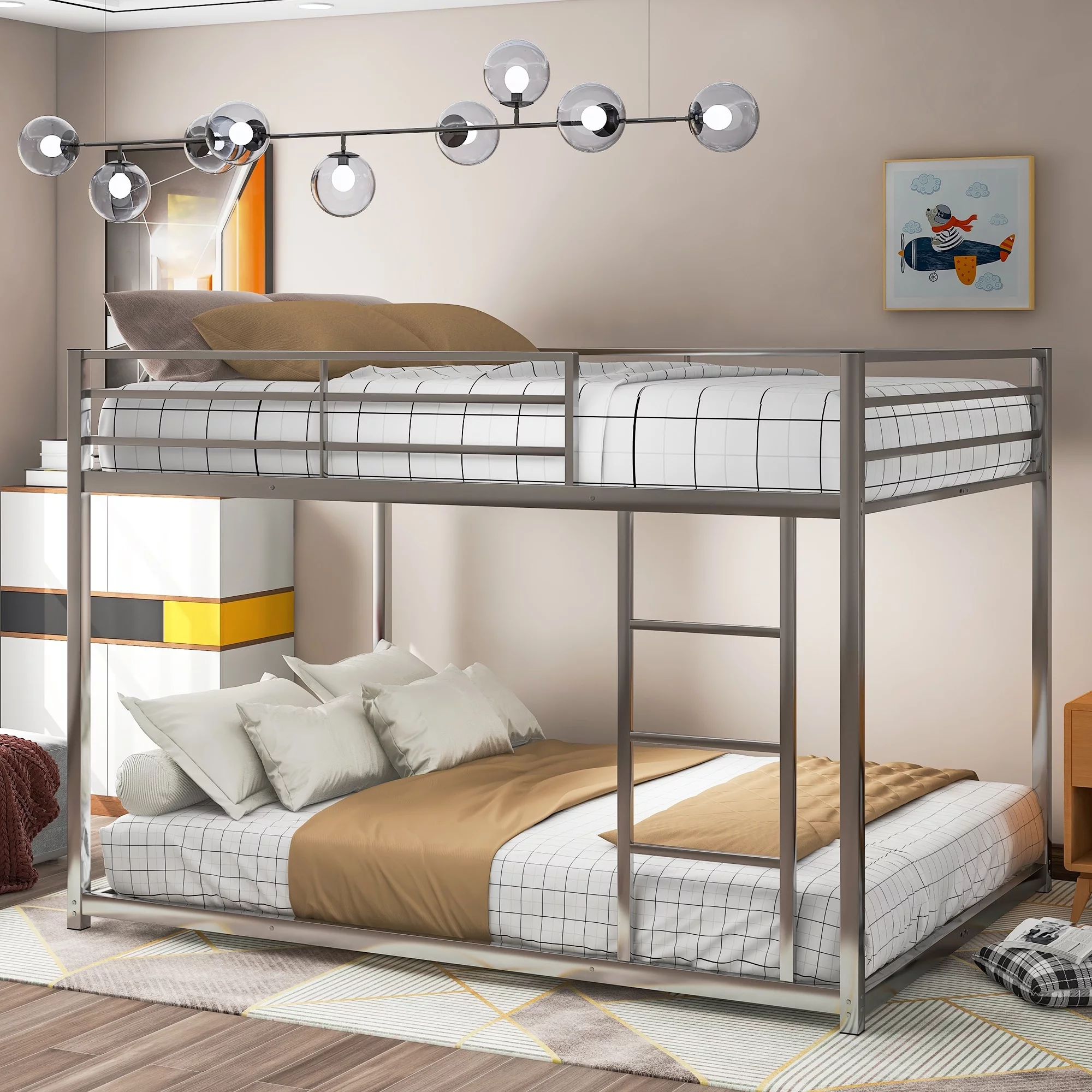 Metal Bunk Bed with Ladder Black Full
