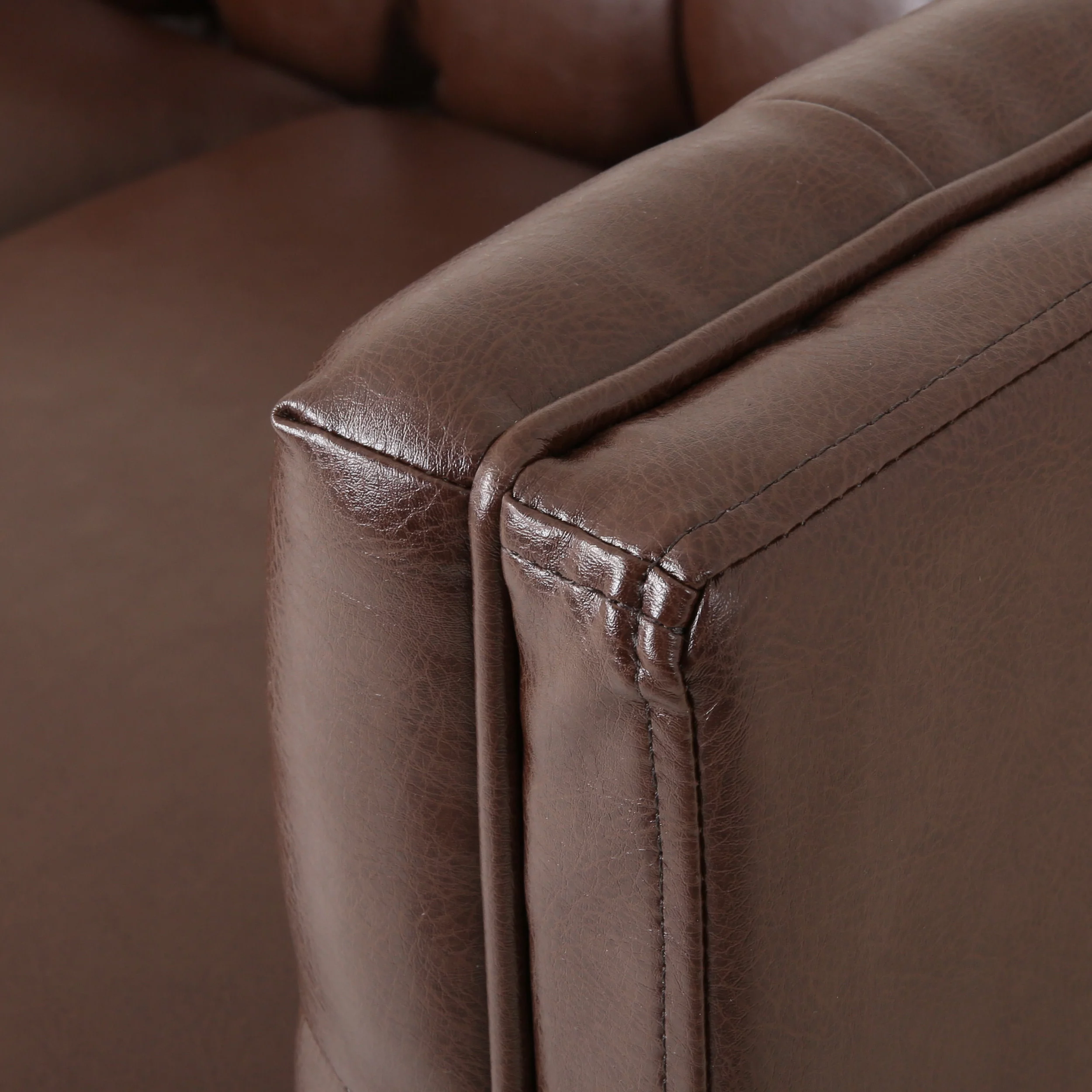 Noble House Sadlier Faux Leather Tufted 3 Seater Sofa, Dark Brown