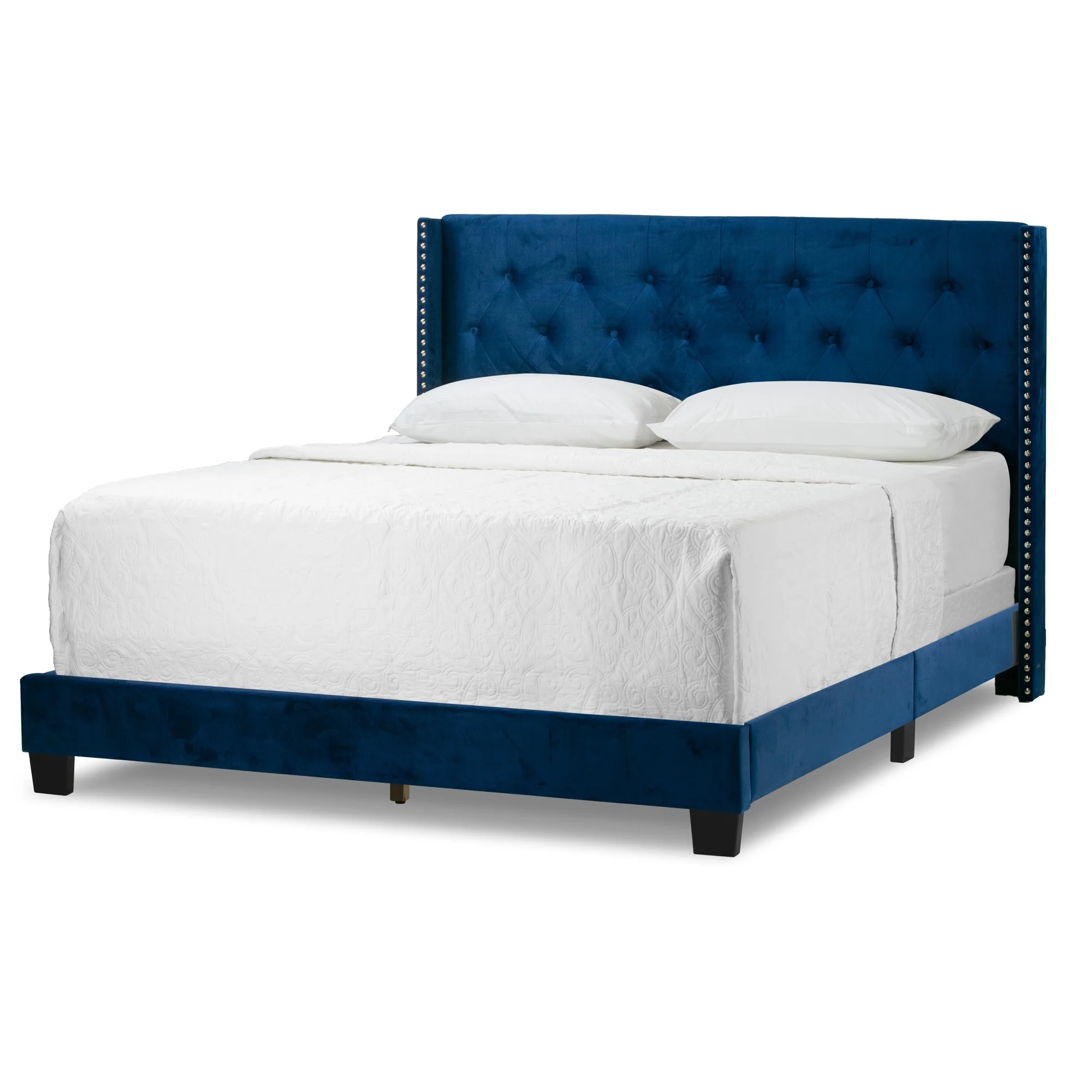 Glamour Home Asali King Bed with Button Tufting and Nail Headed Wings in Blue