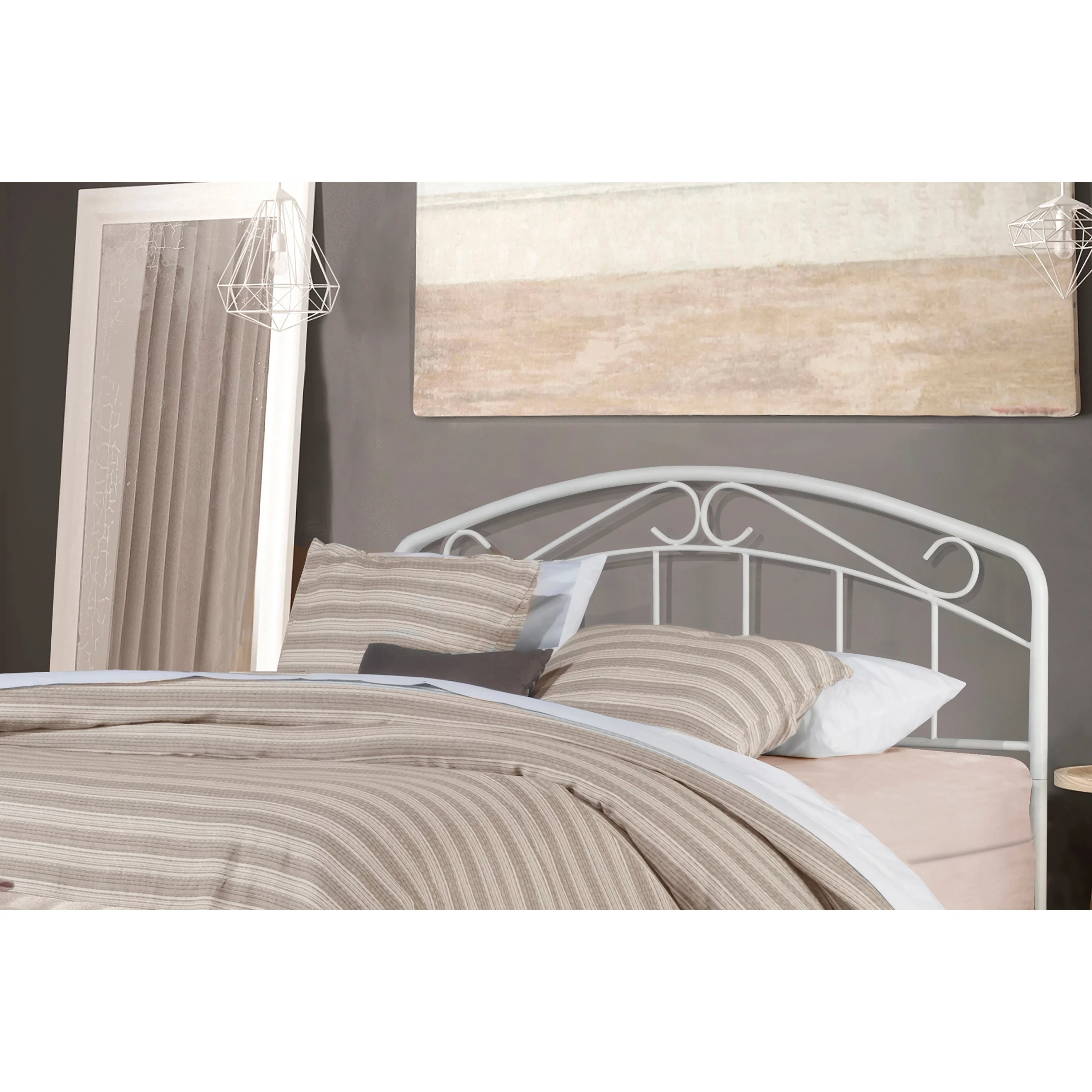 Porch & Den  Neugebauer White Metal Arched Scroll Design Headboard Twin