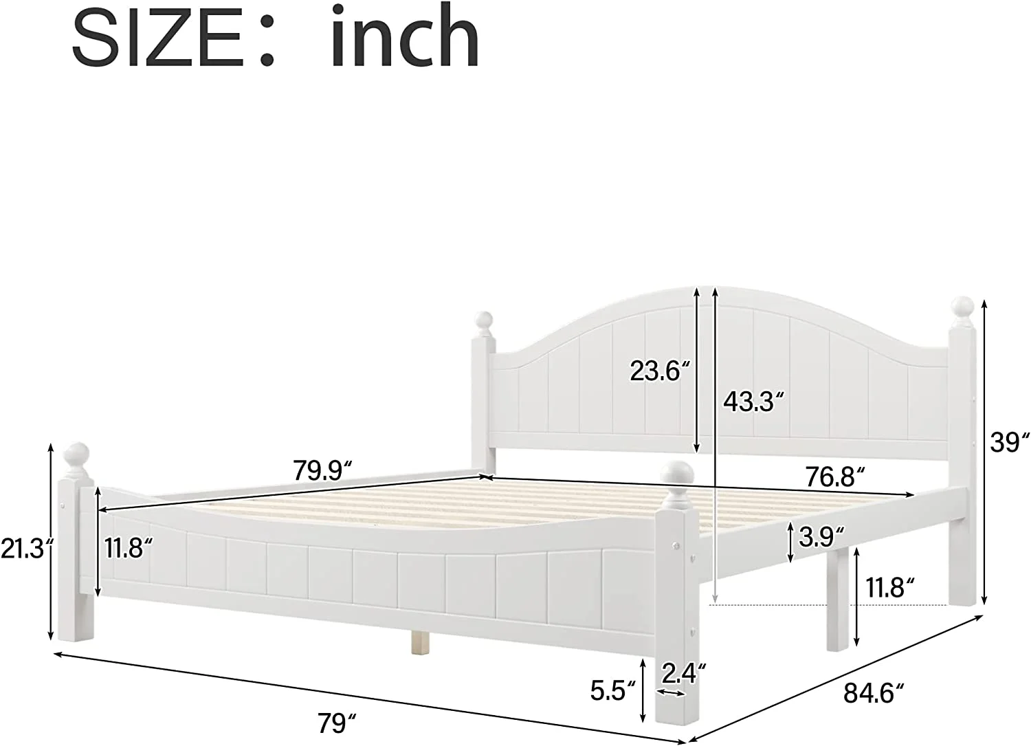 Kig Plaform Bed Wih Headboard Ad Fooboard, Wood Kig Size Bed Frame Wih Sla Suppor, Cocise Kig Bed For Kids,ees, Aduls, Bedroom, o Box Sprig eeded (Milky Whie)