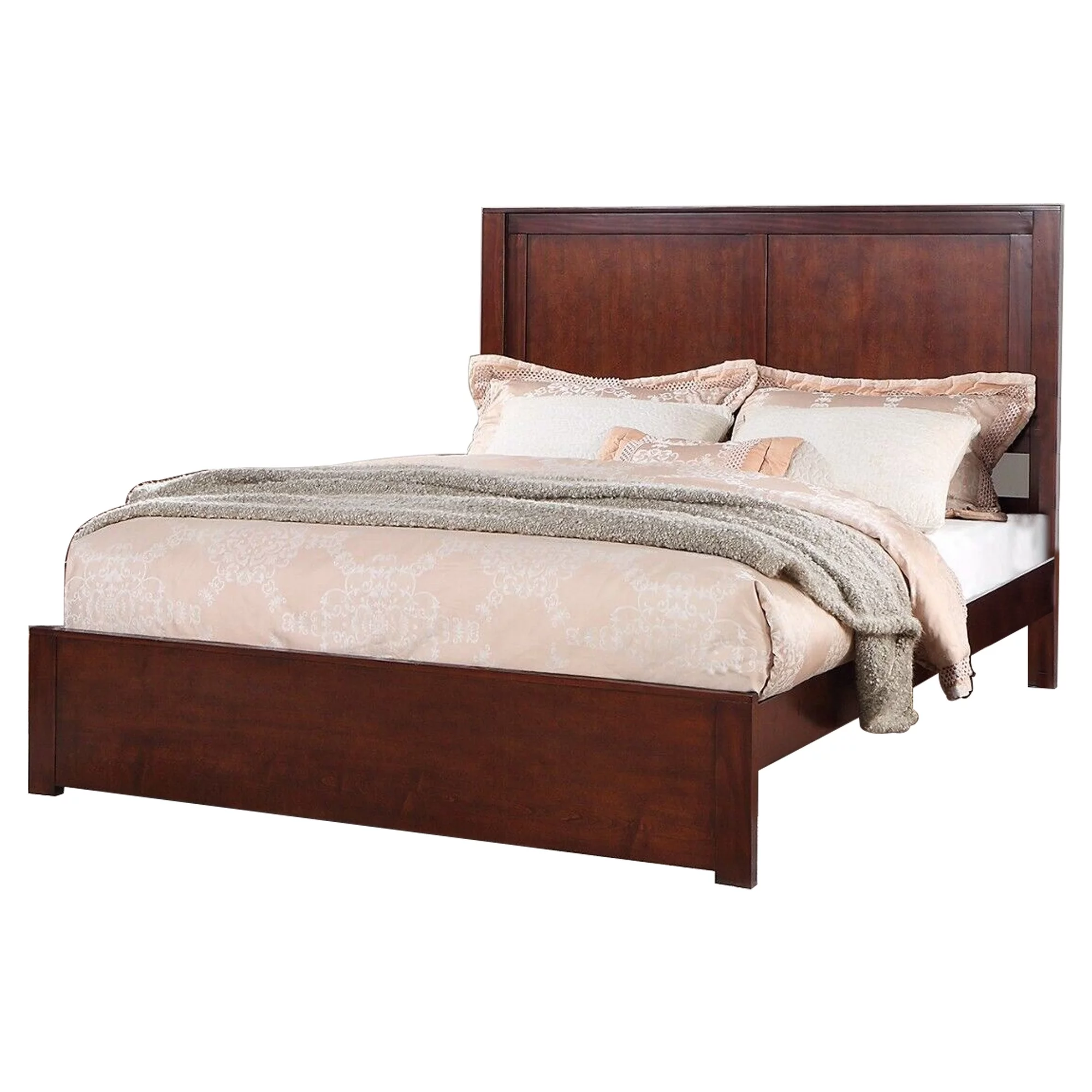 Benjara Kali Platform California King Bed, Rectangular Panel, Cherry Brown Wood
