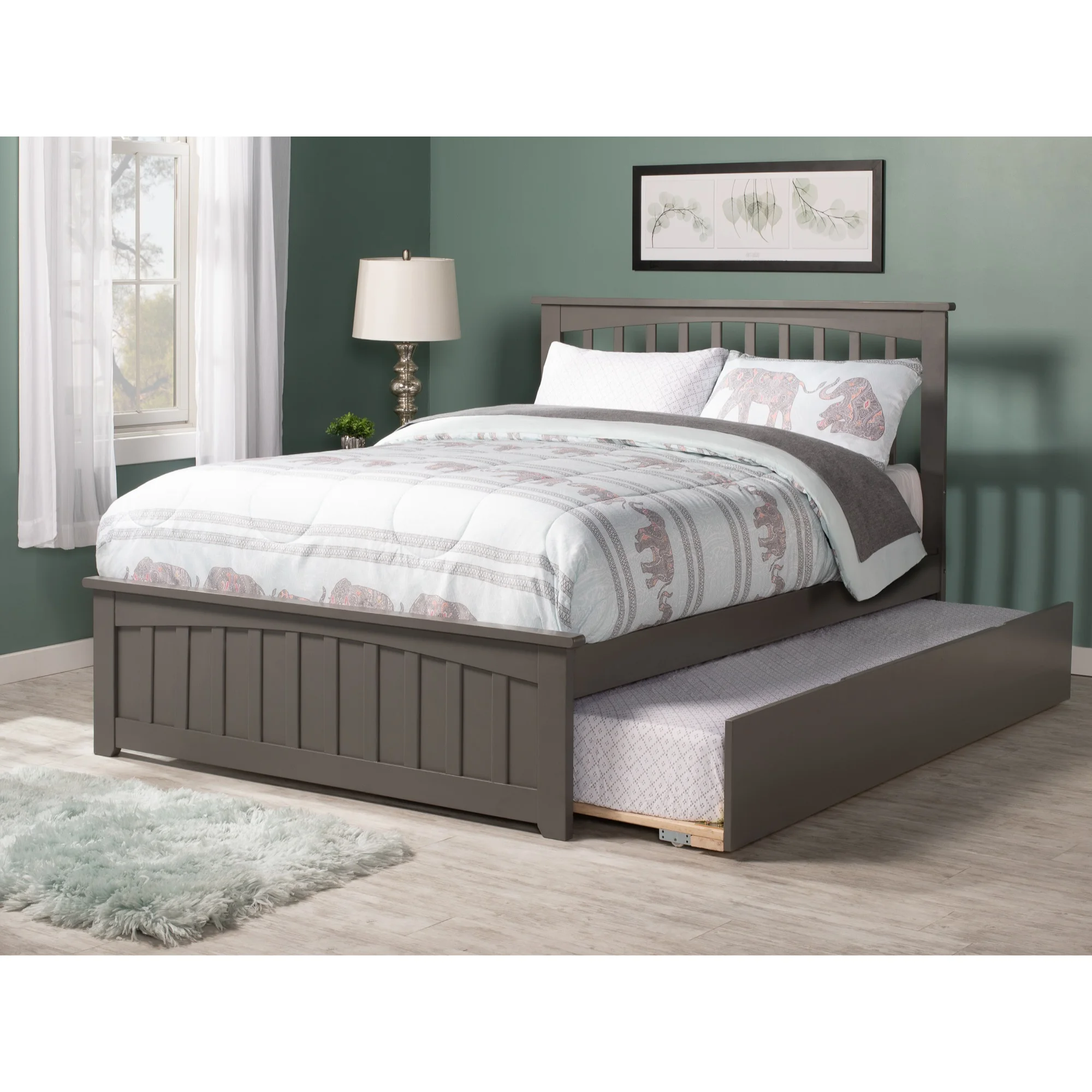 AFI Mission Solid Wood Queen Bed and Footboard with Twin XL Trundle in Gray