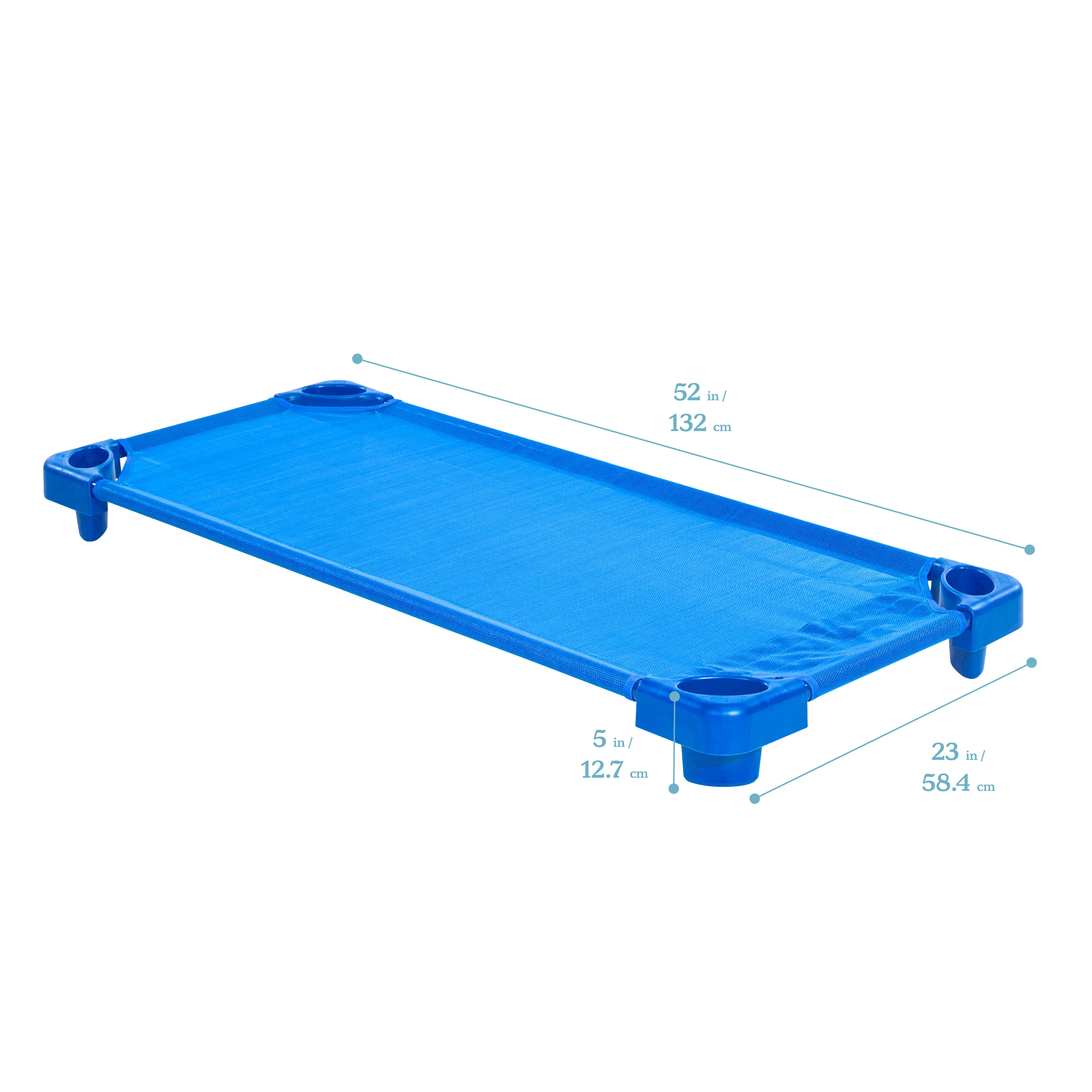 ECR4Kids Stackable Kiddie Cot, Standard Size, Classroom Furniture, Blue, 5-Pack