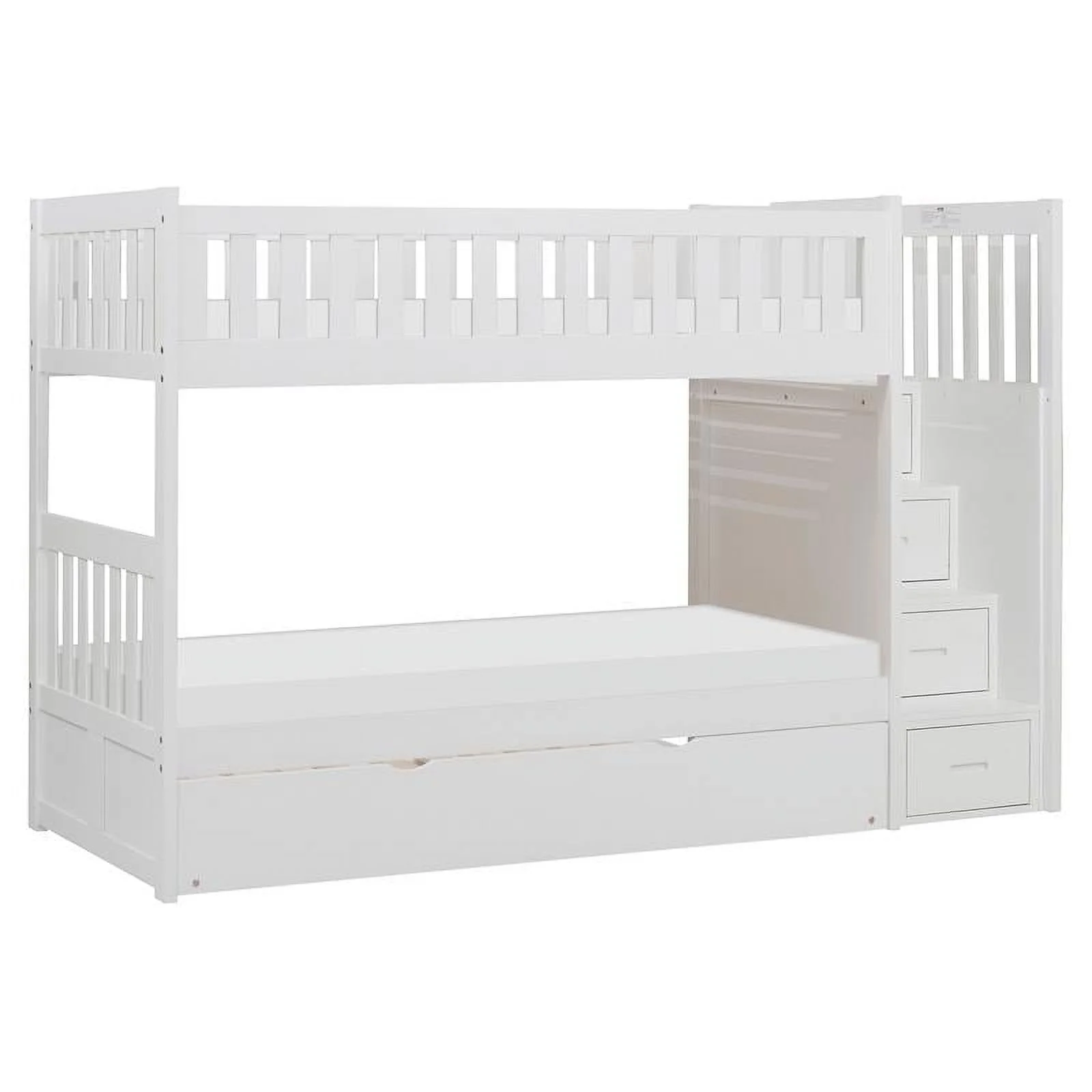 Lexicon Galen Reversible Step Storage Wood Bunk Bed with Trundle Bed in White