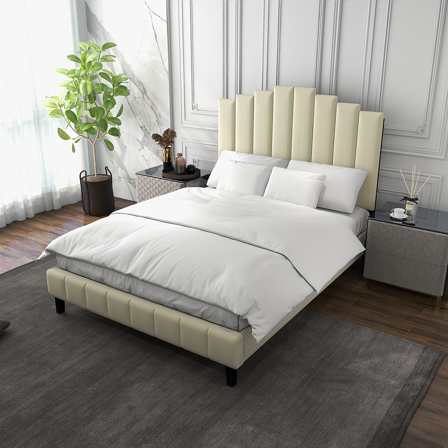 Pharsalia Tufted Upholstered Platform Bed with Headboard and Footboard
