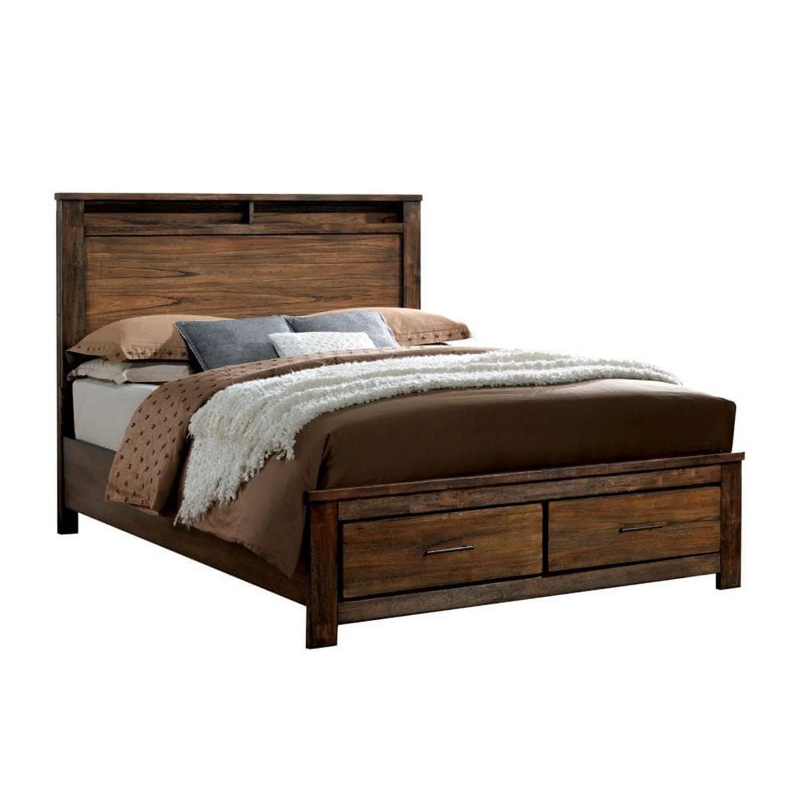 FOA Nangetti 4pc Antique Oak Wood Bedroom Set-Queen+Nightstand+Dresser+Mirror