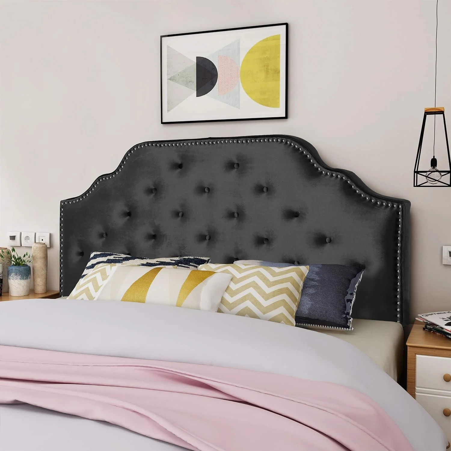Silas Velvet Headboard, Queen / Full, Black / Black