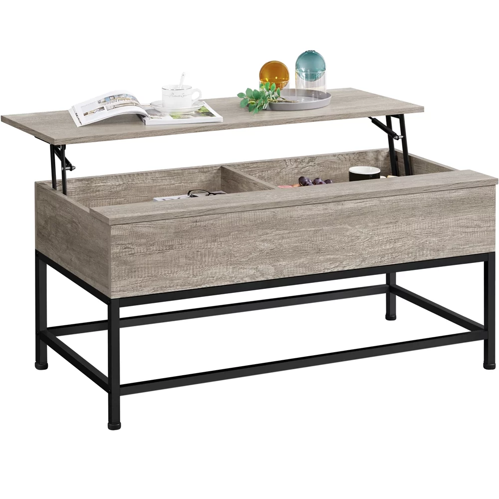 Easyfashion Living Room Furniture Table Set - Lift-Top Coffee Table with TV Console, Gray