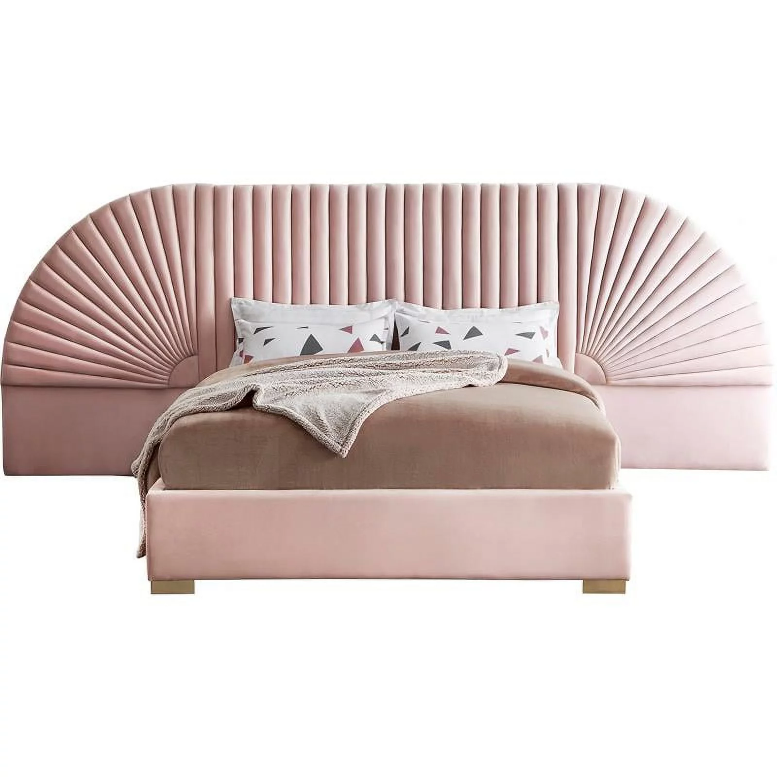 Maklaine Contemporary Upholstery Pink Velvet King Bed