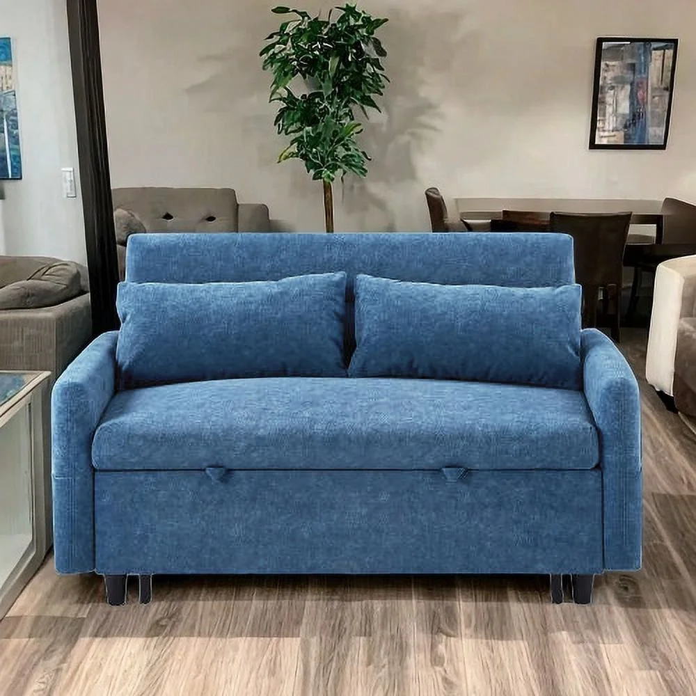 Versatile Pull-Out Sofa Bed Loveseat with Adjustable Backrest, Storage Pockets, and 2 Comfort Pillows,Couch Bed Suitable for Living Room, Bedroom, Apartment,Office