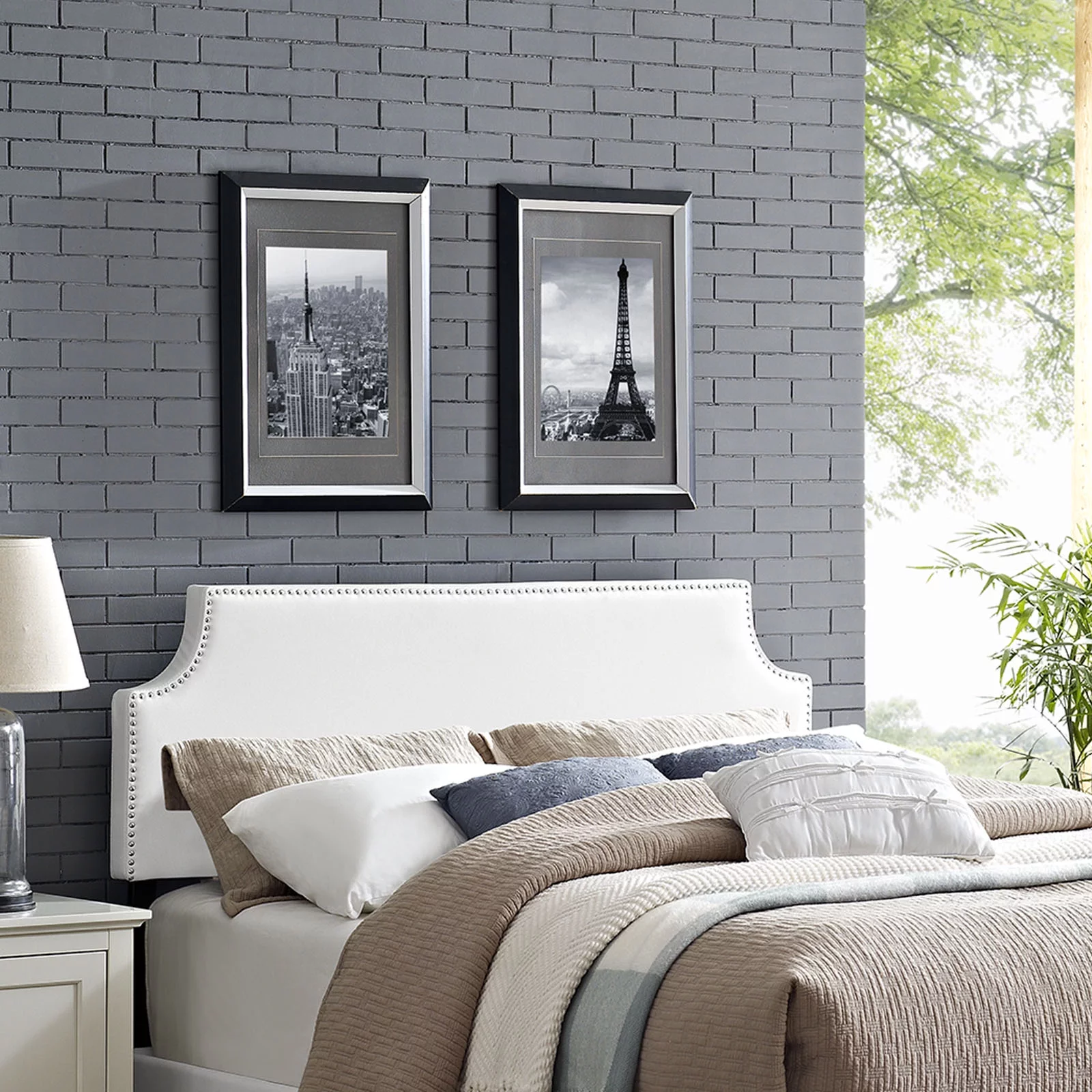 Modern Contemporary Urban Design Bedroom Full Size Headboard, White, Faux Leather Wood