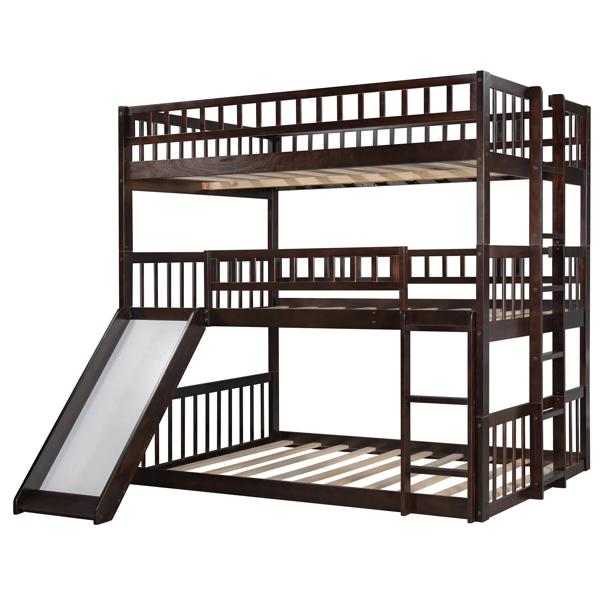 HomeRoots 403965 Full Over Full Over Full Contemporary Bunk Bed with Slide, Espresso