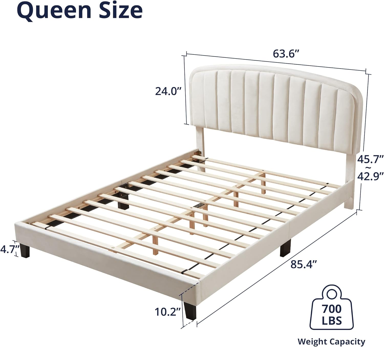 Cozy Castle Queen Size Bed Frame  Upholstered Queen Bed Frame with Adjustable Headboard  Platform Bed with Wood Slat Support  No Box Spring Needed  Premium Velvet  Grey