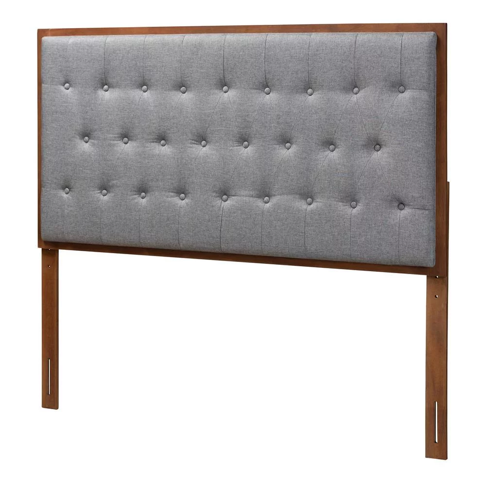 Baxton Studio Harumi Gray Fabric and Walnut Brown Wood Queen size Headboard