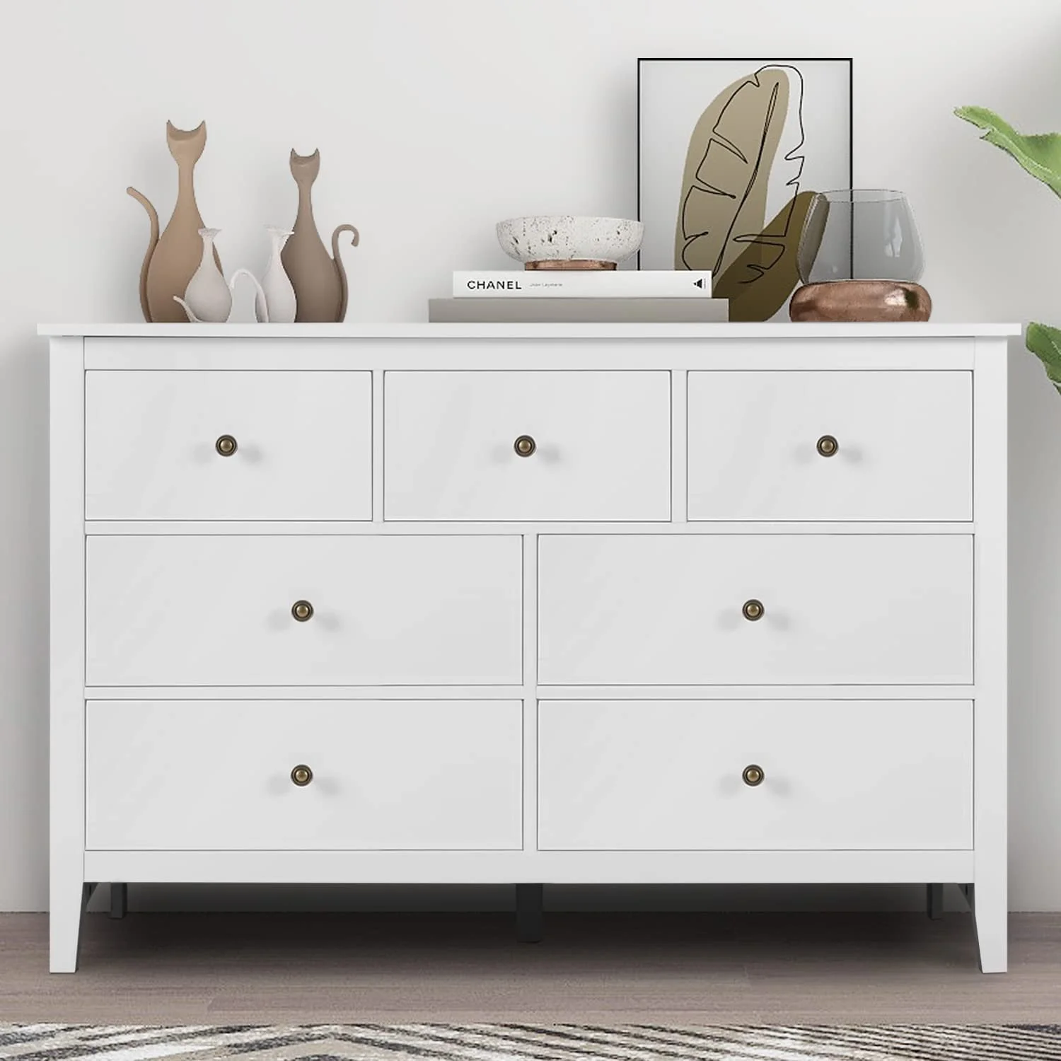 NLIBOOMLife White Dresser for Bedroom - Modern Dresser with 7 Drawers Wooden Double Dresser Chests of Drawers Drawers Cabinet for Hallway Entryway