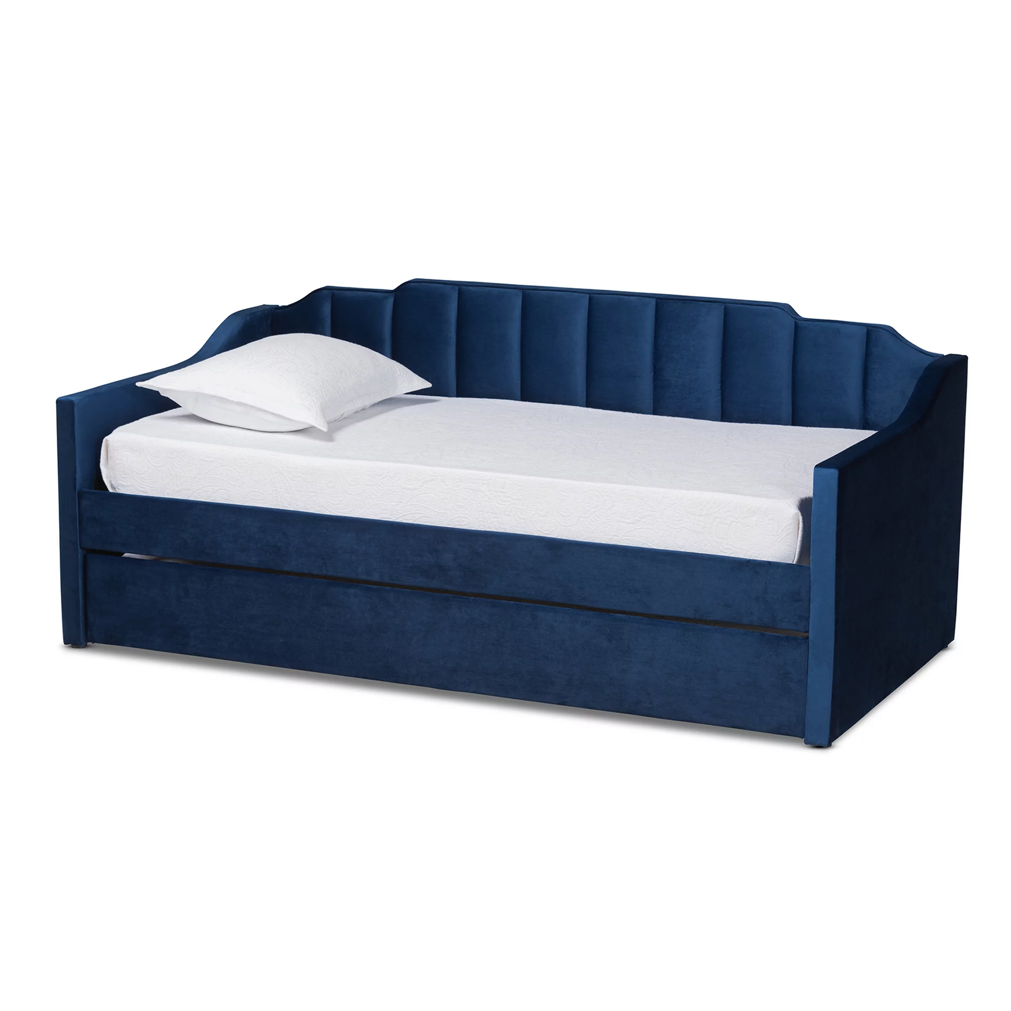 Baxton Studio Lennon Modern Engineered Wood with Trundle Daybed, Twin, Navy Blue