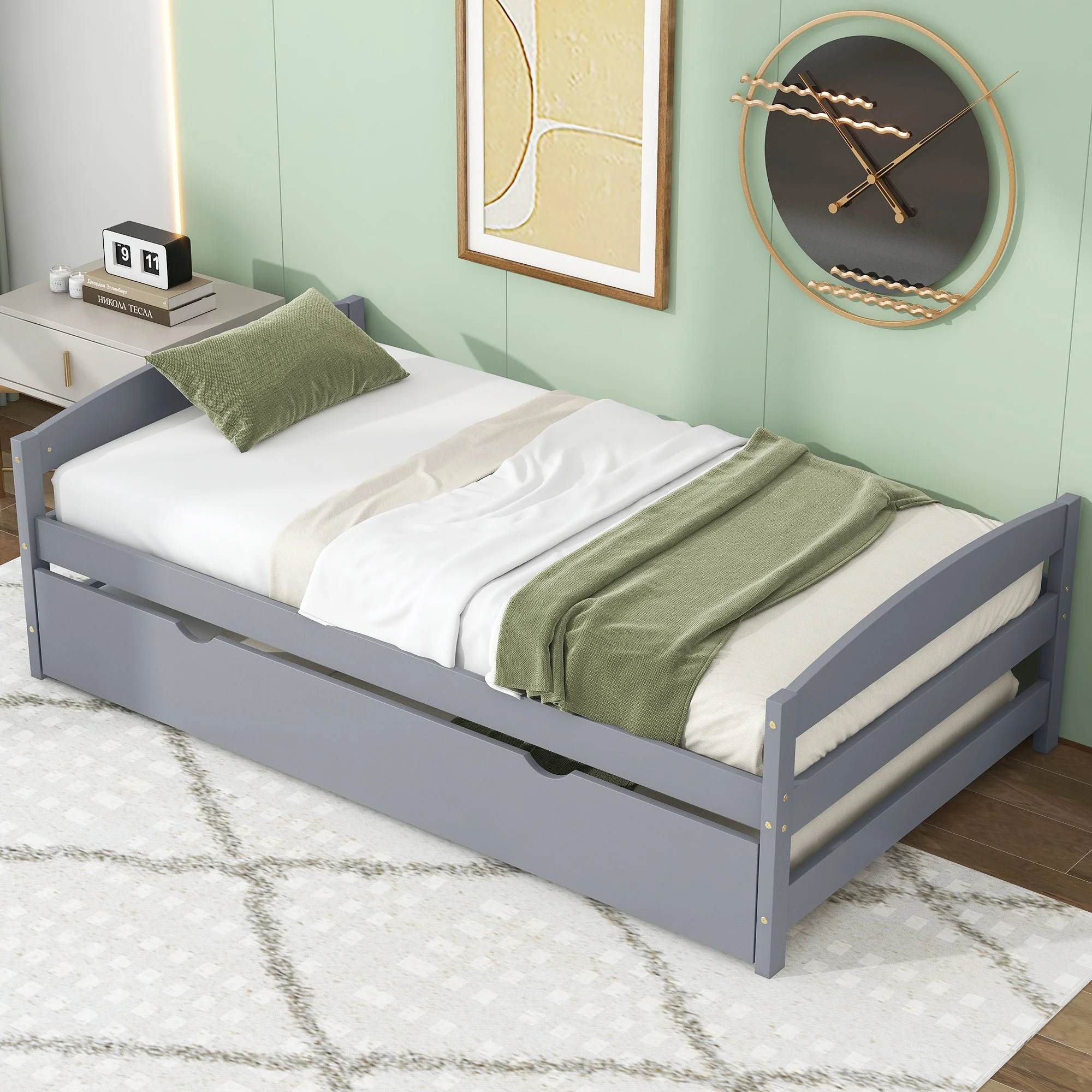 Array Twin Size Daybed with Twin Size Trundle - Gray