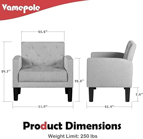 xrboomlife Modern Accent Chairs Set of 2  Comfy Living Room Chair  Cozy Tufted Mid Century Modern Accent Chair  Upholstered Reading Arm Chair for Living Room  Bedroom Sofa Chair(Light Gre