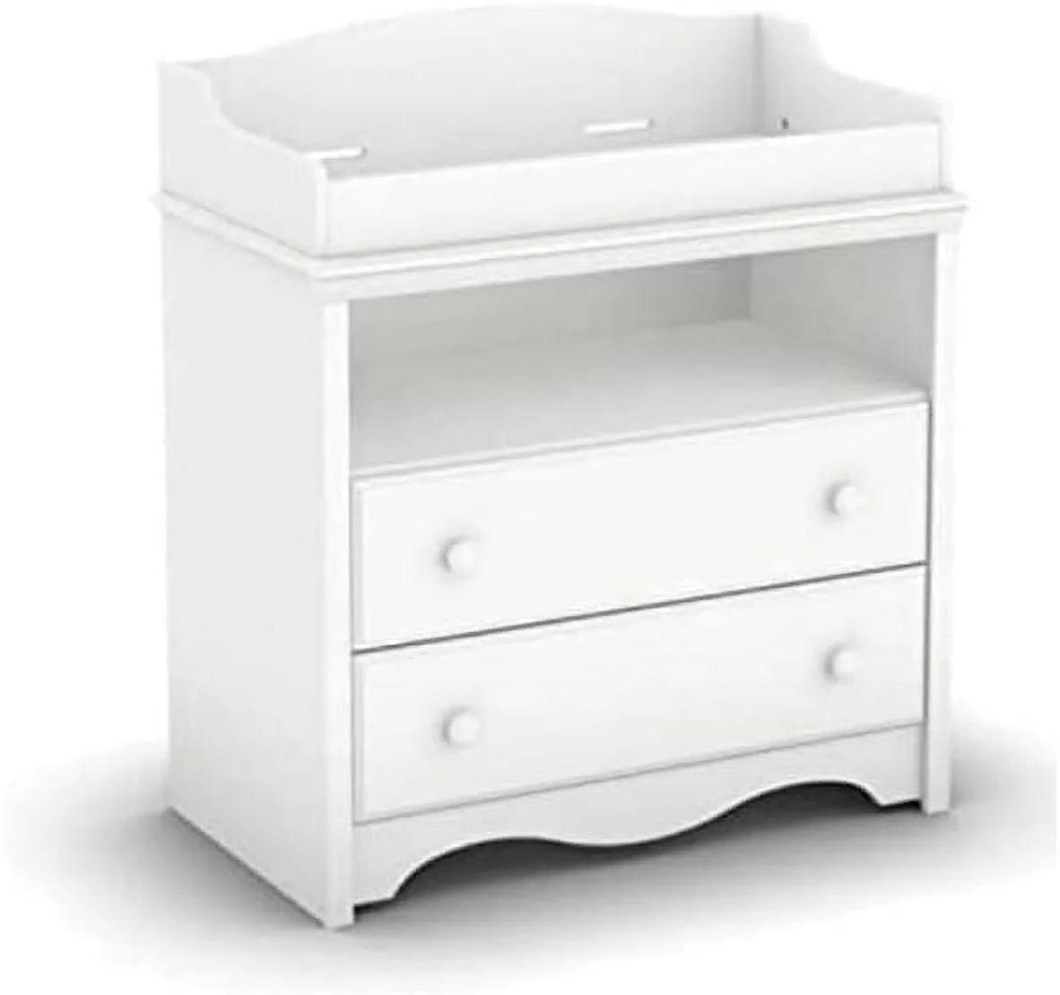 Small Changing Table For Baby Bedroom, 2 Drawers And Open Shelves, White