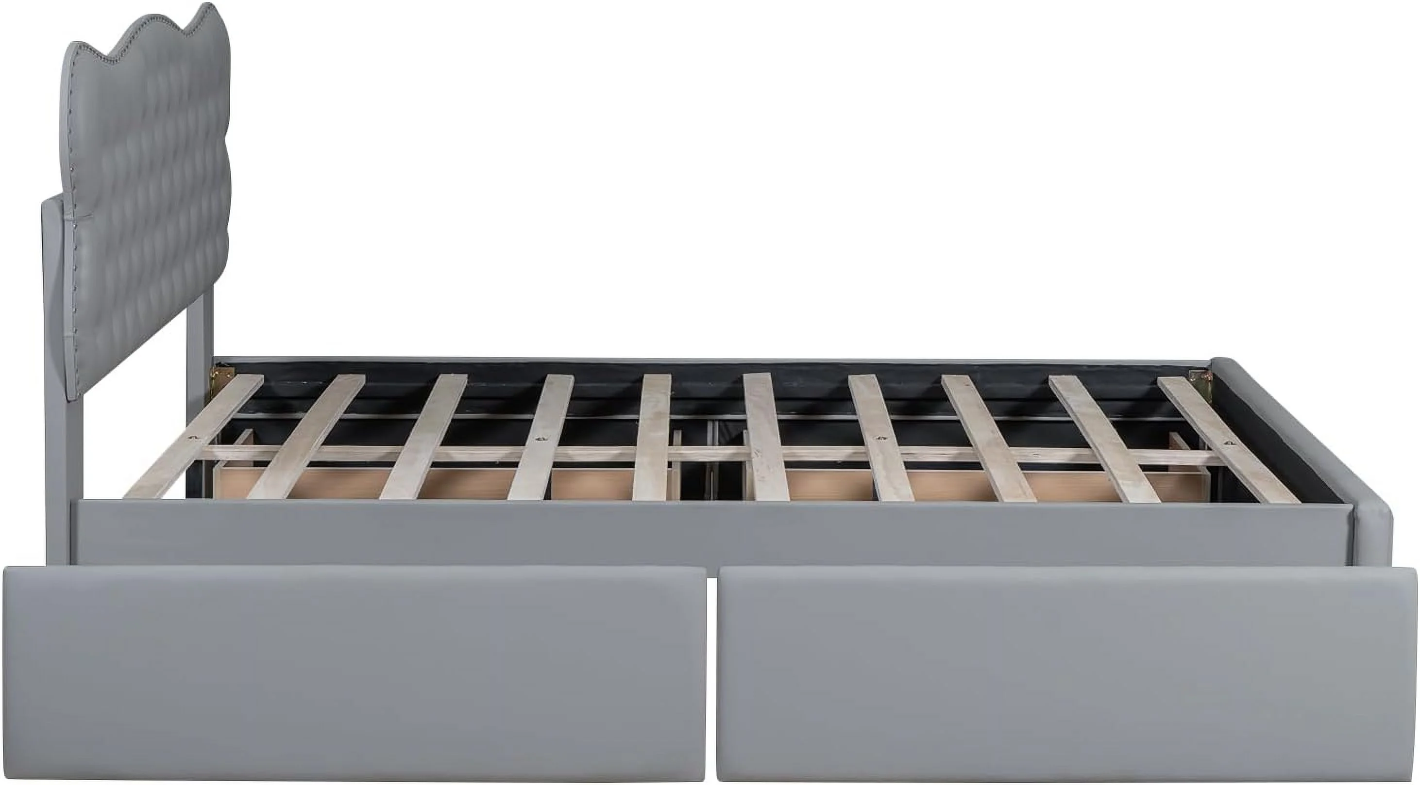 Queen Size PU Leather Upholstered Platform Bed with 4 Drawers, Storage Platform Bed with Upholstered Headboard, No Box Spring Needed, Easy Assembly