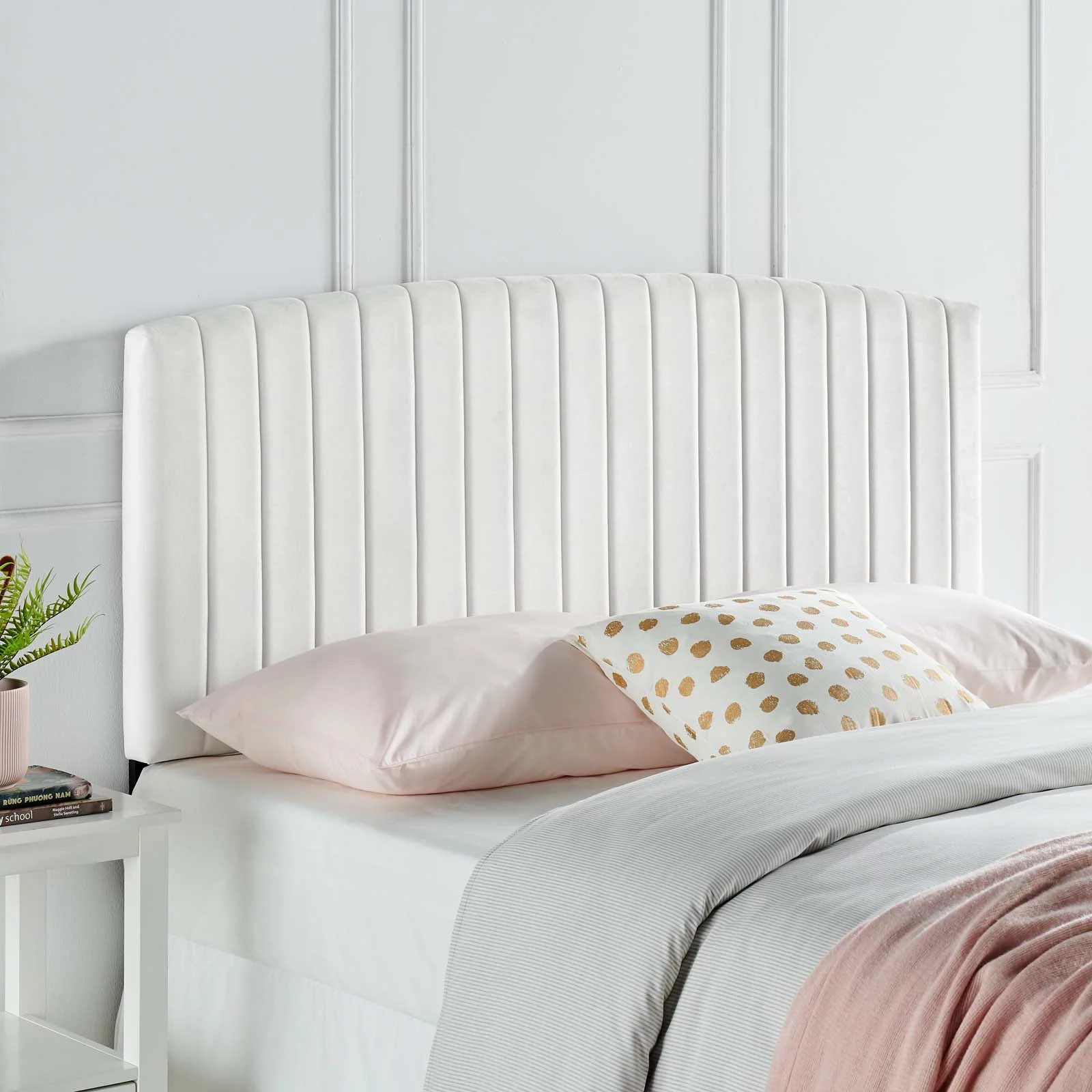 Headboard, Twin Size, Velvet, White, Modern Contemporary Urban Design, Bedroom Master Guest Suite